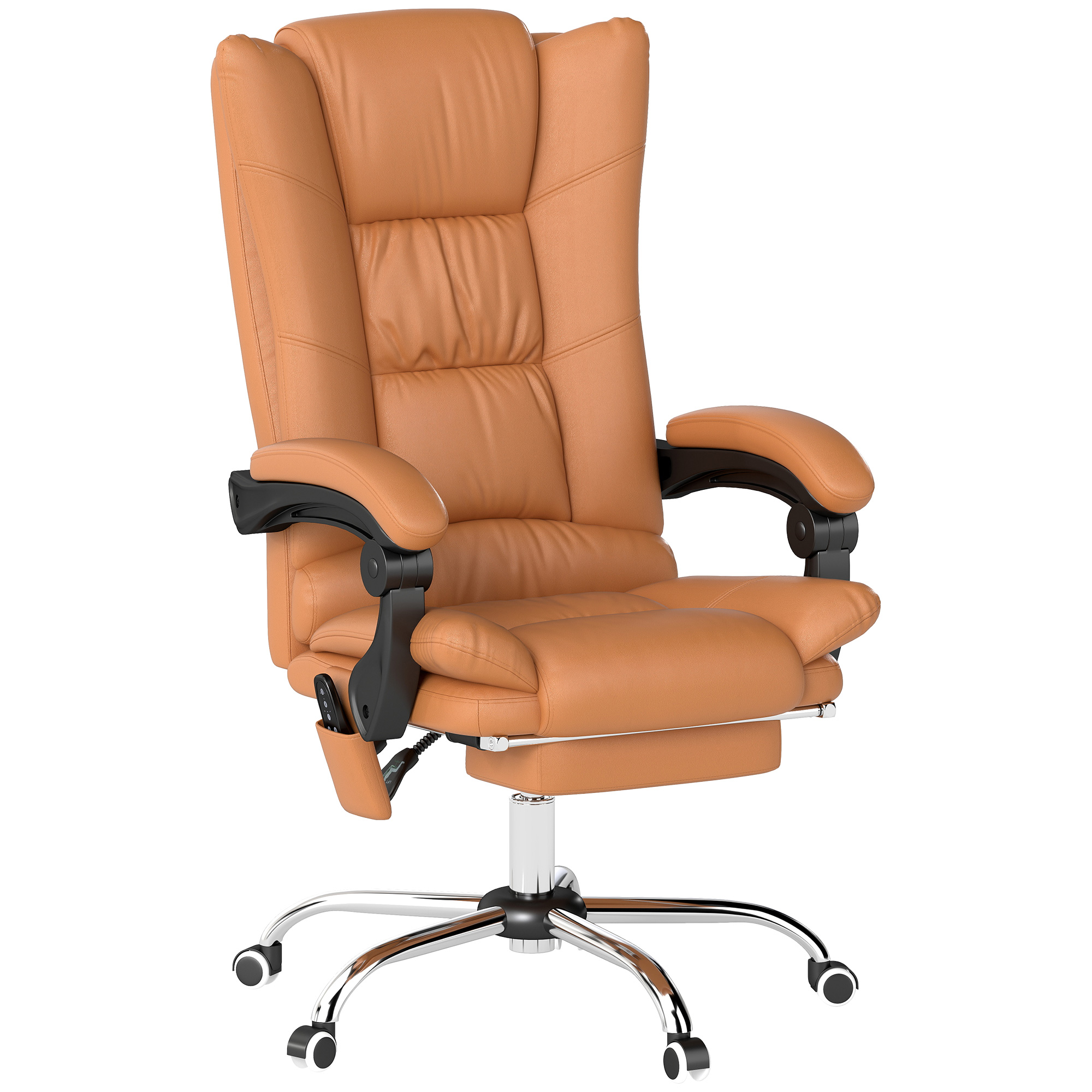Vinsetto Massage-Bürostuhl, Schreibtischstuhl mit Heizfunktion, Drehstuhl, Liegefunktion, höhenverstellbarer PC-Stuhl, Hellbraun