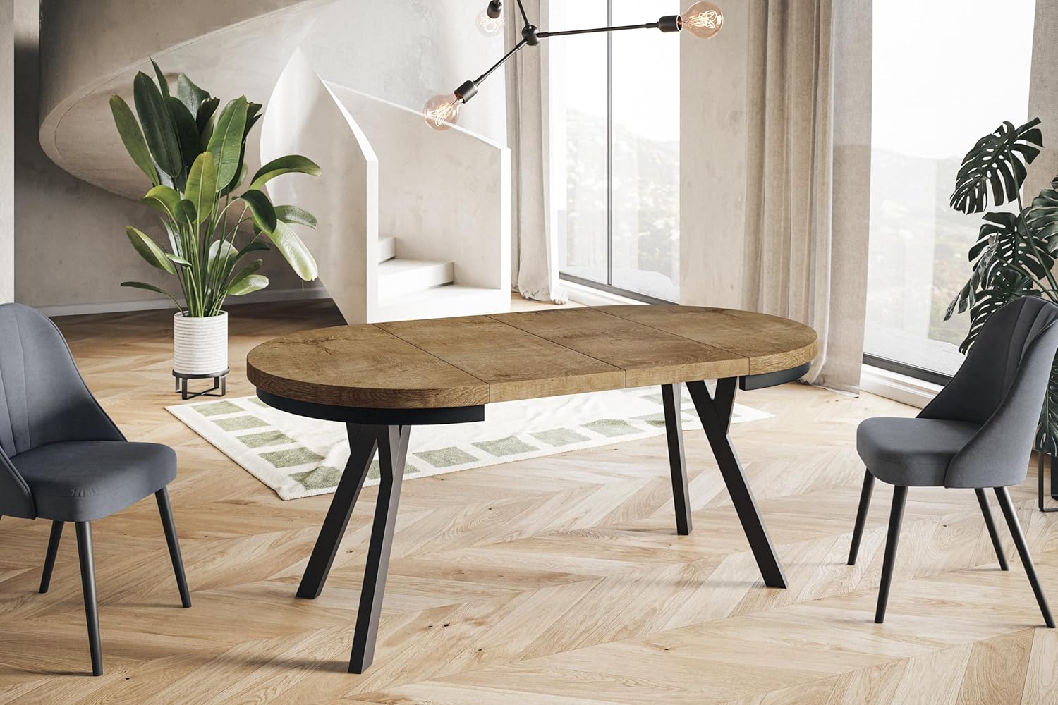 Tavolo Rotondo Allungabile EVO - Tavolo da Pranzo Allungabile - Piano in laminato da 36 mm - Gambe Solide - Diametro da 90 cm a 190 cm Lefkas