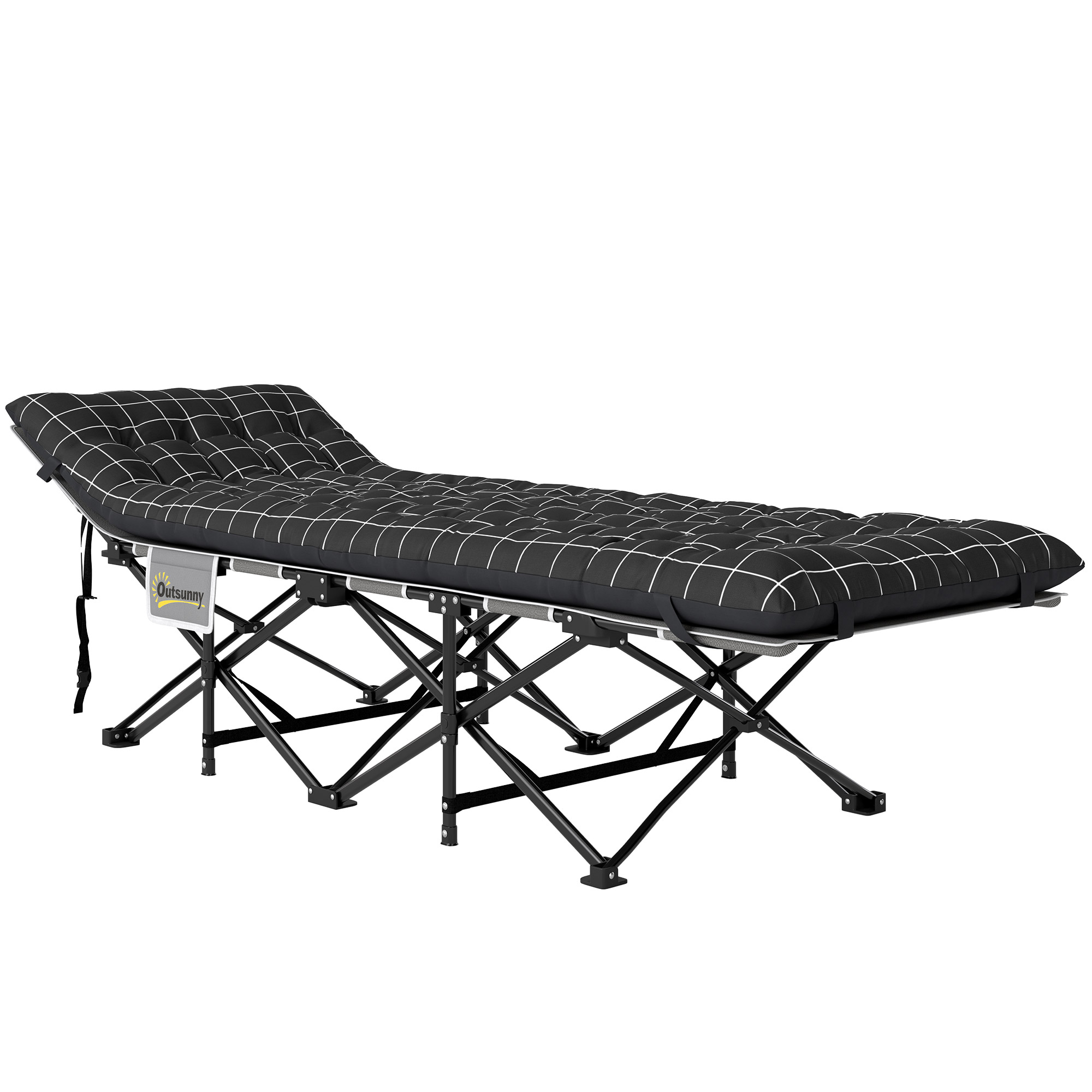 Outsunny Klappbares Campingbett, Feldbett mit Matratze, ergonomisch, Metallrahmen, Schwarz