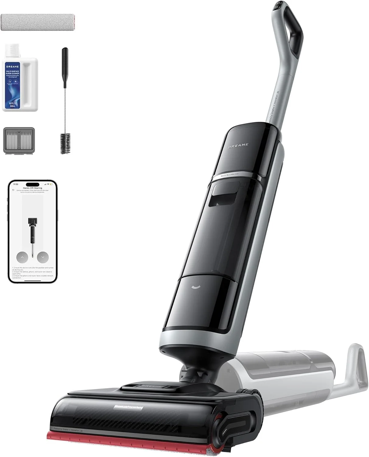 dreame H15 Pro Heat Nass- und Trockensauger, 85° C Wasser, GapFree AI-Roboterarm, RGB-Erkennung, 22.000 Pa Saugleistung, Haarentwirrung, 100° C Bürstenreinigung, 5 Min. 90° C Trocknung, App-Steuerung