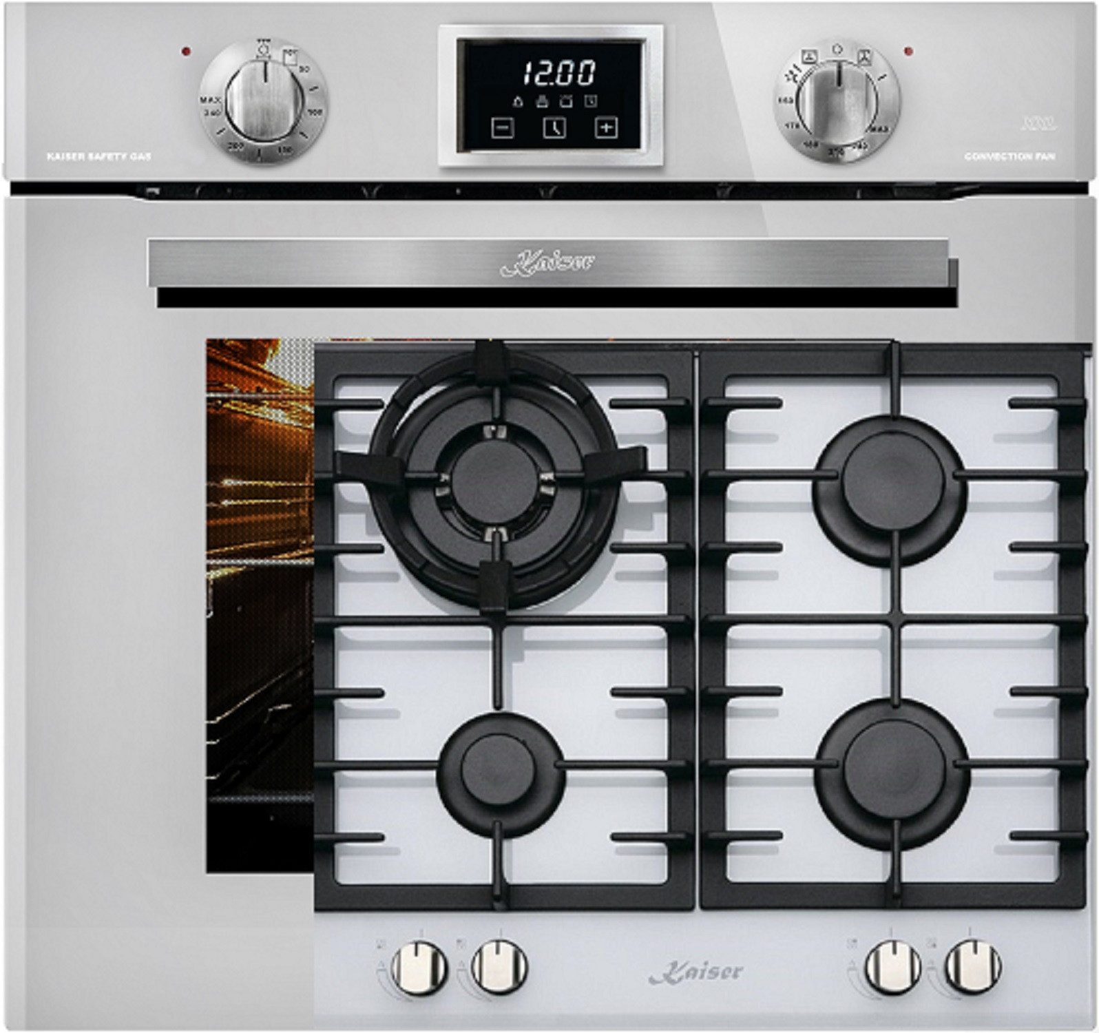 Backofen-Set Herd Set Autark Einbau Gasbackofen 60 cm in Weiß,Gas Backofen mit Gas-Kochfeld 60 cm 4 Gasbrenner EG 6374 W + KCG 6380 W.