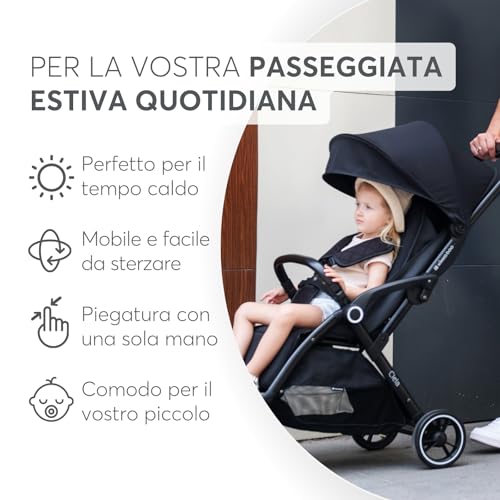 KikkaBoo Passeggino CIELA, Passeggino per bambini fino a 22 kg, Piegatura automatica, Schienale reclinabile, Leggero, Compatto, Misura Bagaglio a mano, Beige : Amazon.it: Prima infanzia