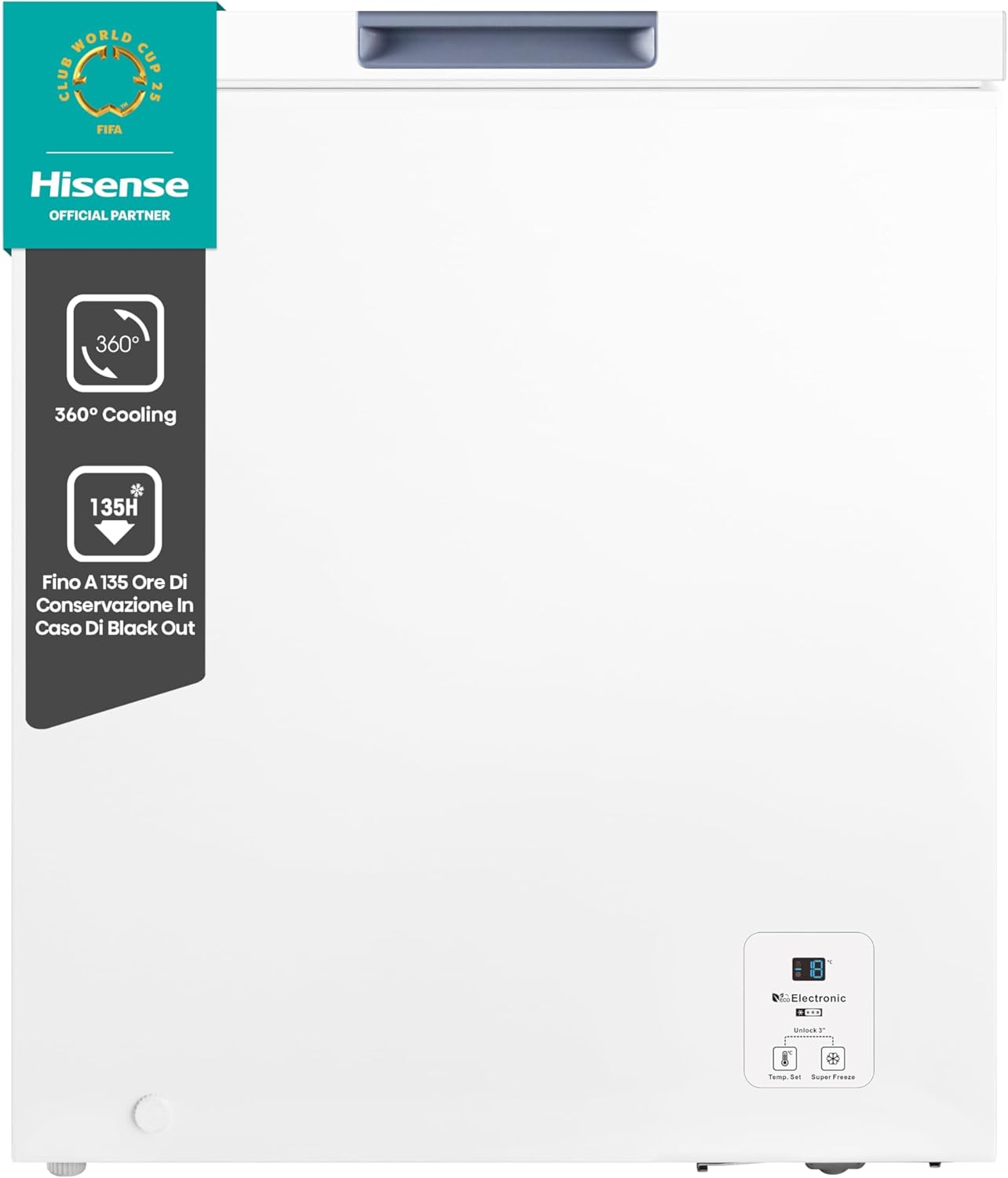 Hisense MCF95E 95 L Chest Freezer, Silent 40 dB, White, 54.5 x 48 x 85.5 cm