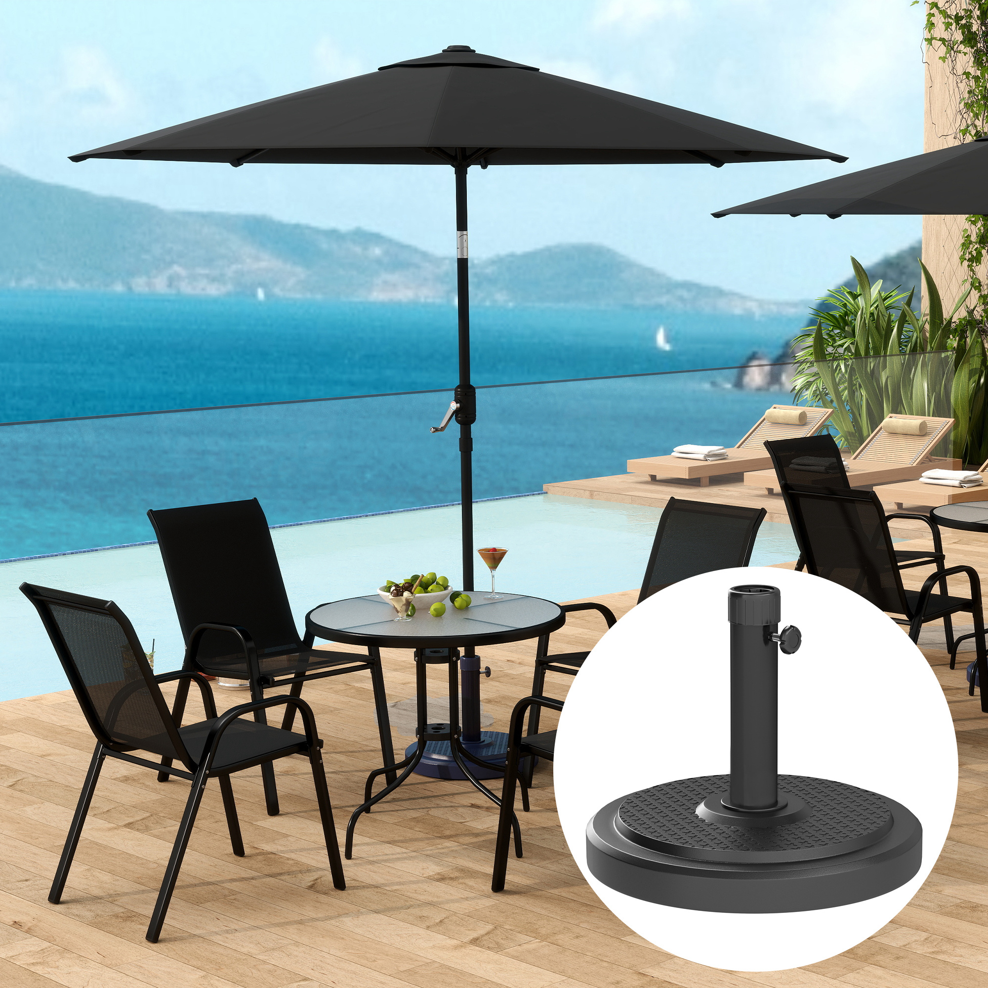 Outsunny 22 kg Sonnenschirmständer Rund für Sonnenschirme bis 2,8 m und Pfosten 38 mm oder 48 mm, Schwarz