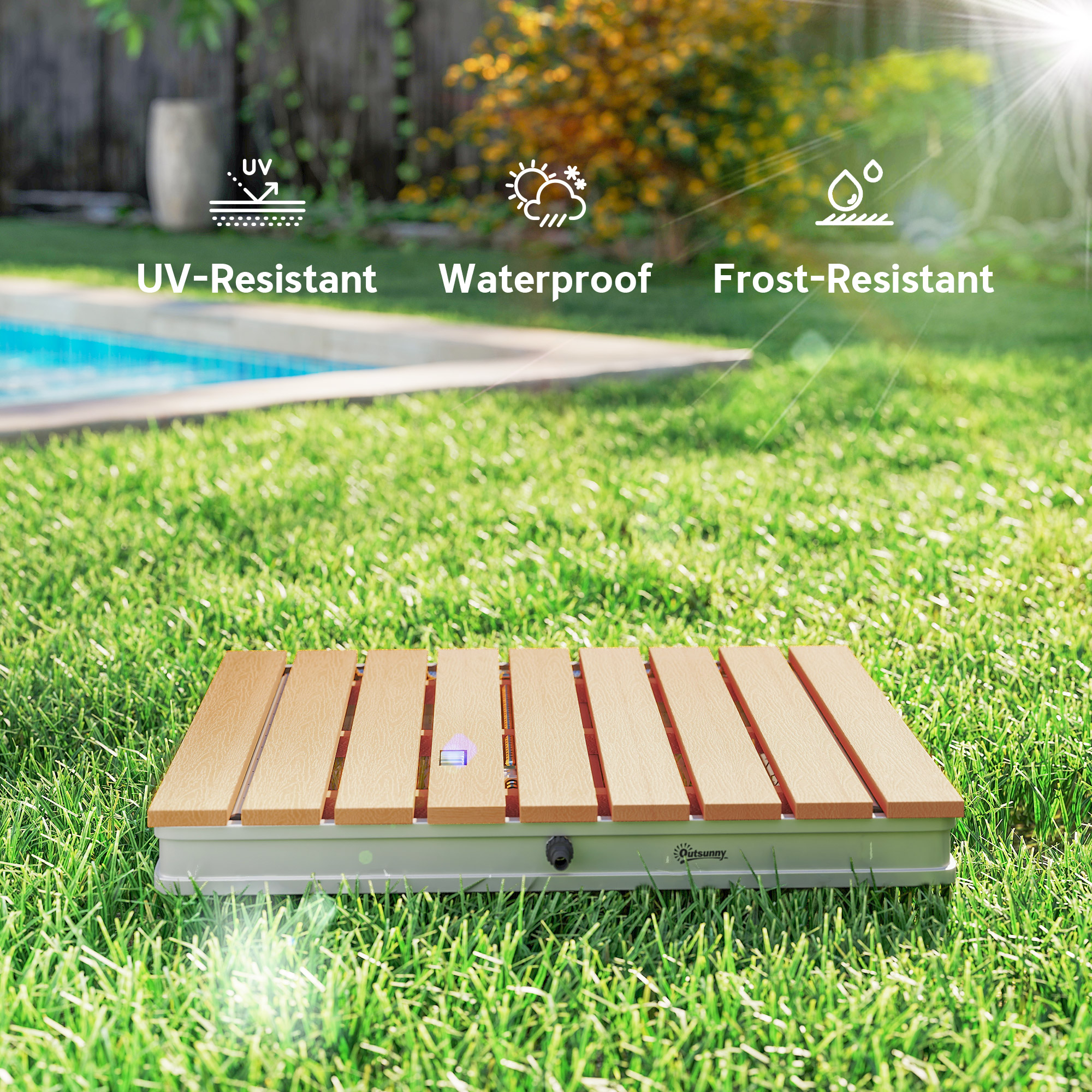Outsunny Buitendouche Tuindouche met verstelbaar voetwiel Aluminium tot 4 m fonteinhoogte 70 x 55 cm Natuurhout