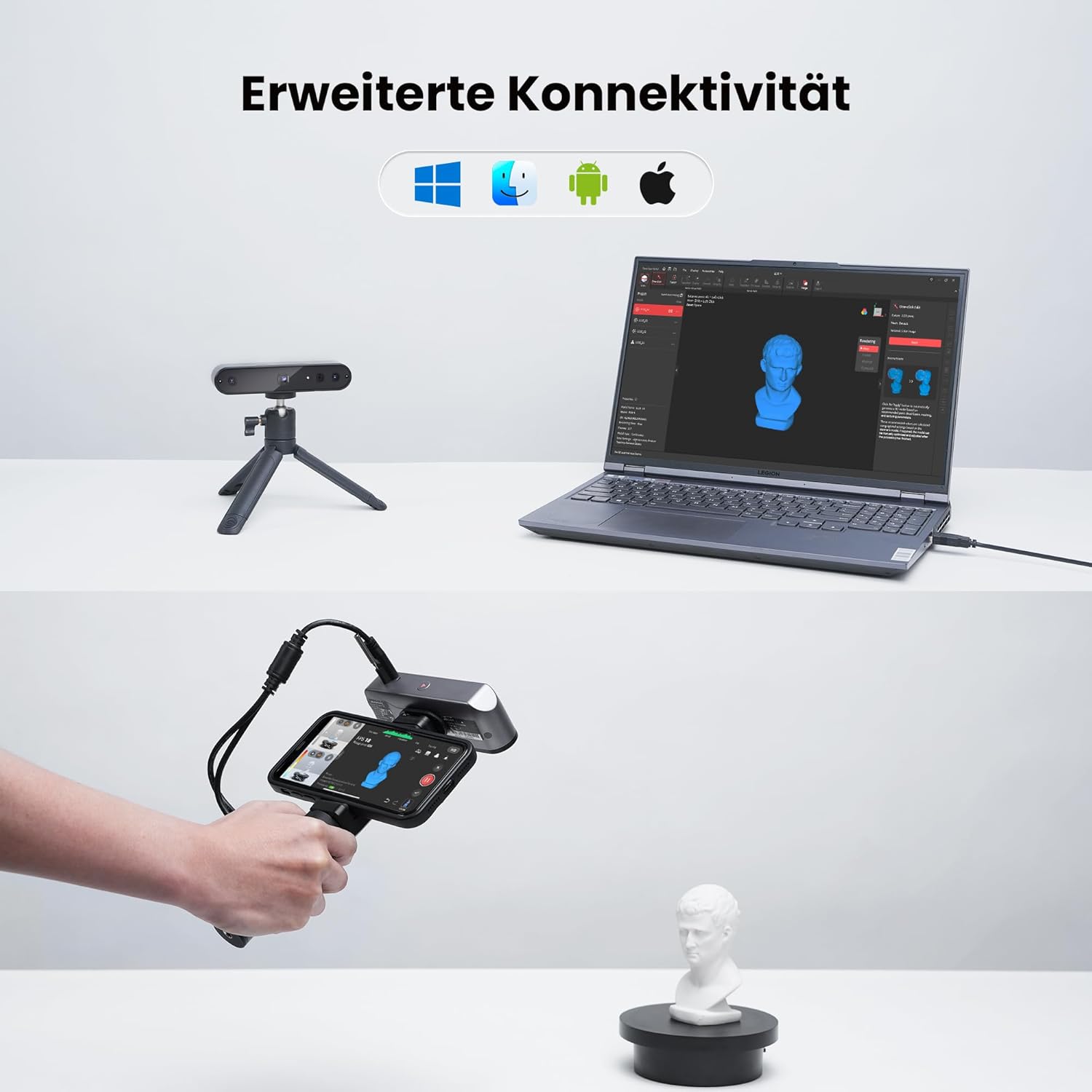 Revopoint INSPIRE 3D-Scanner für 3D-Druck handgeführter, tragbarer 3D-Scanner mit bis zu 18 FPS Scangeschwindigkeit, 0,2 mm Genauigkeit, vollfarbiges 3D-Scannen Kompatibel mit Android/iOS/Mac/Win