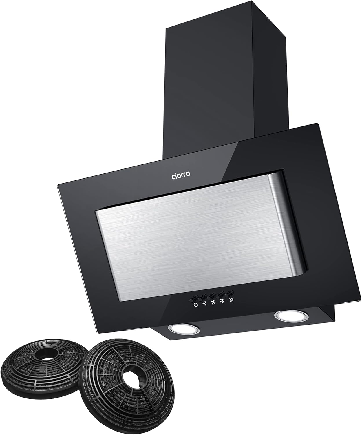 CIARRA CAB6750 Classe A Inclined Cooker Hood 60 cm 350m3/h 3 levels Outdoor Evacuation/Indoor Recirculation LED Lighting Filter Black
