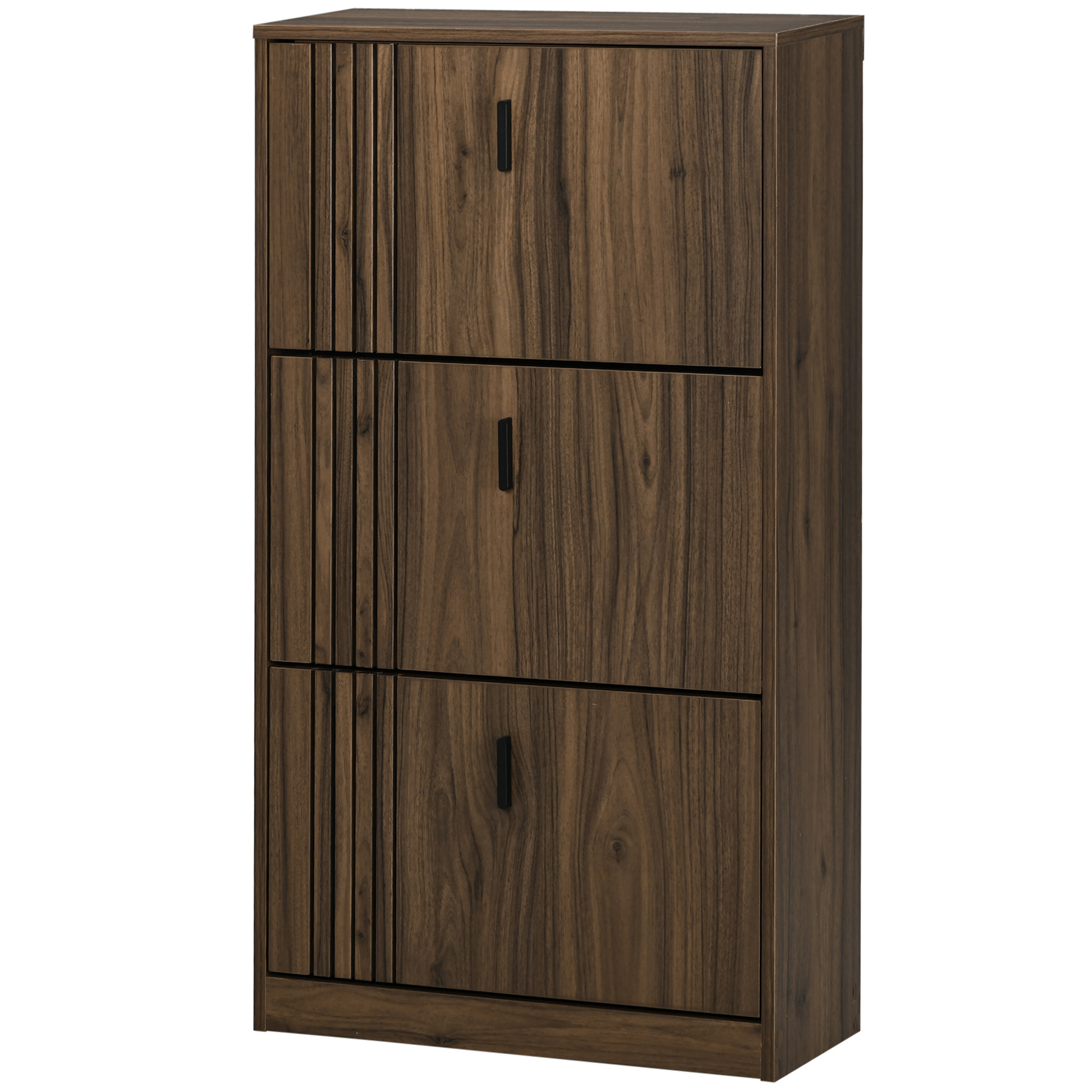HOMCOM Schuhschrank mit 3 Klappen 18 Paare hohe Kapazität für Eingang Flur Wohnzimmer 63 x 24 x 117 cm dunkel Nussbaum