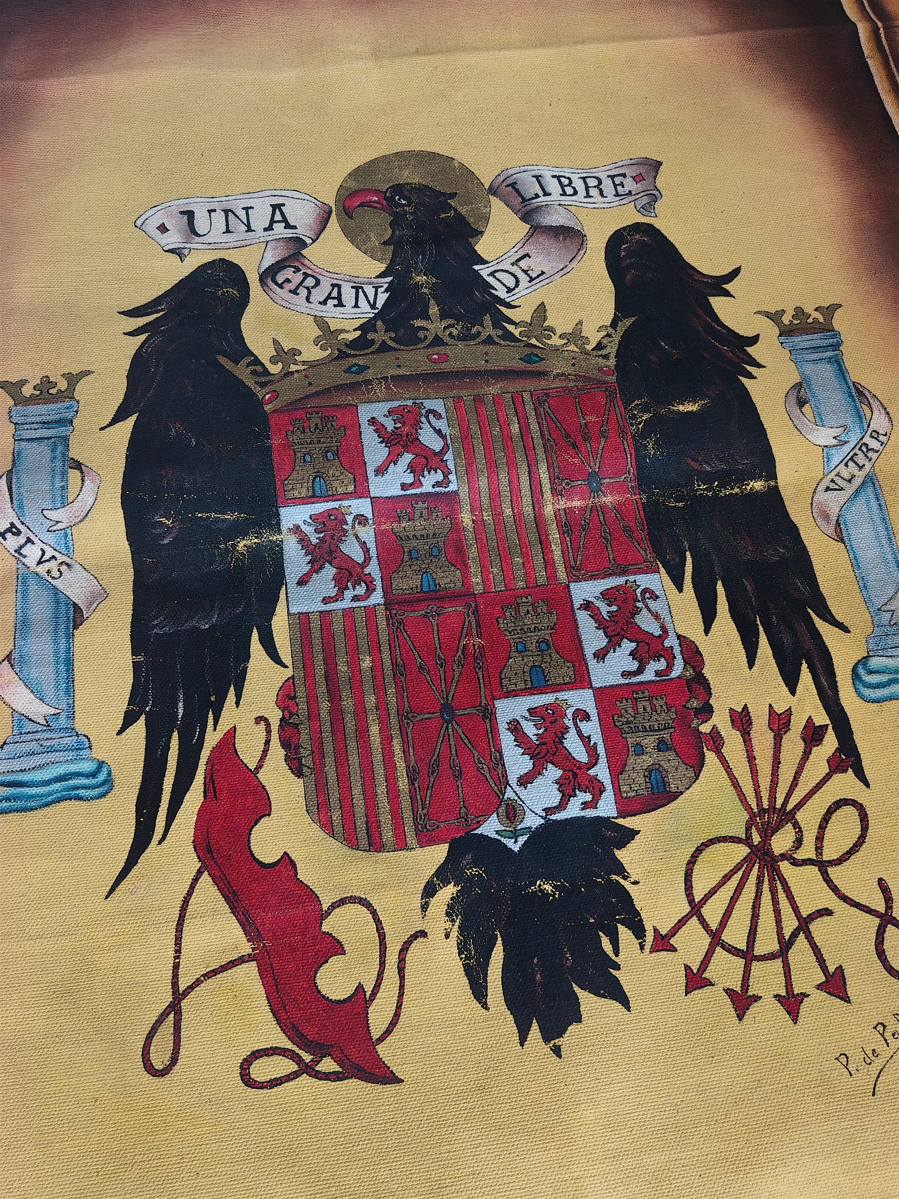 Tapiz Pintado Aguila de San Juan. Escudo Espa?a Franco.