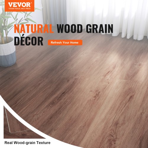 VEVOR Bodenbelag, Vinyl-Bodenfliesen 1220 x 185 mm, 10 Stk., 5,5 mm dick zum Zusammenstecken, dunkelbraune Holz-Farbe, DIY-Bodenbelag für Küche, Esszimmer, Schlafzimmer und Badezimmer