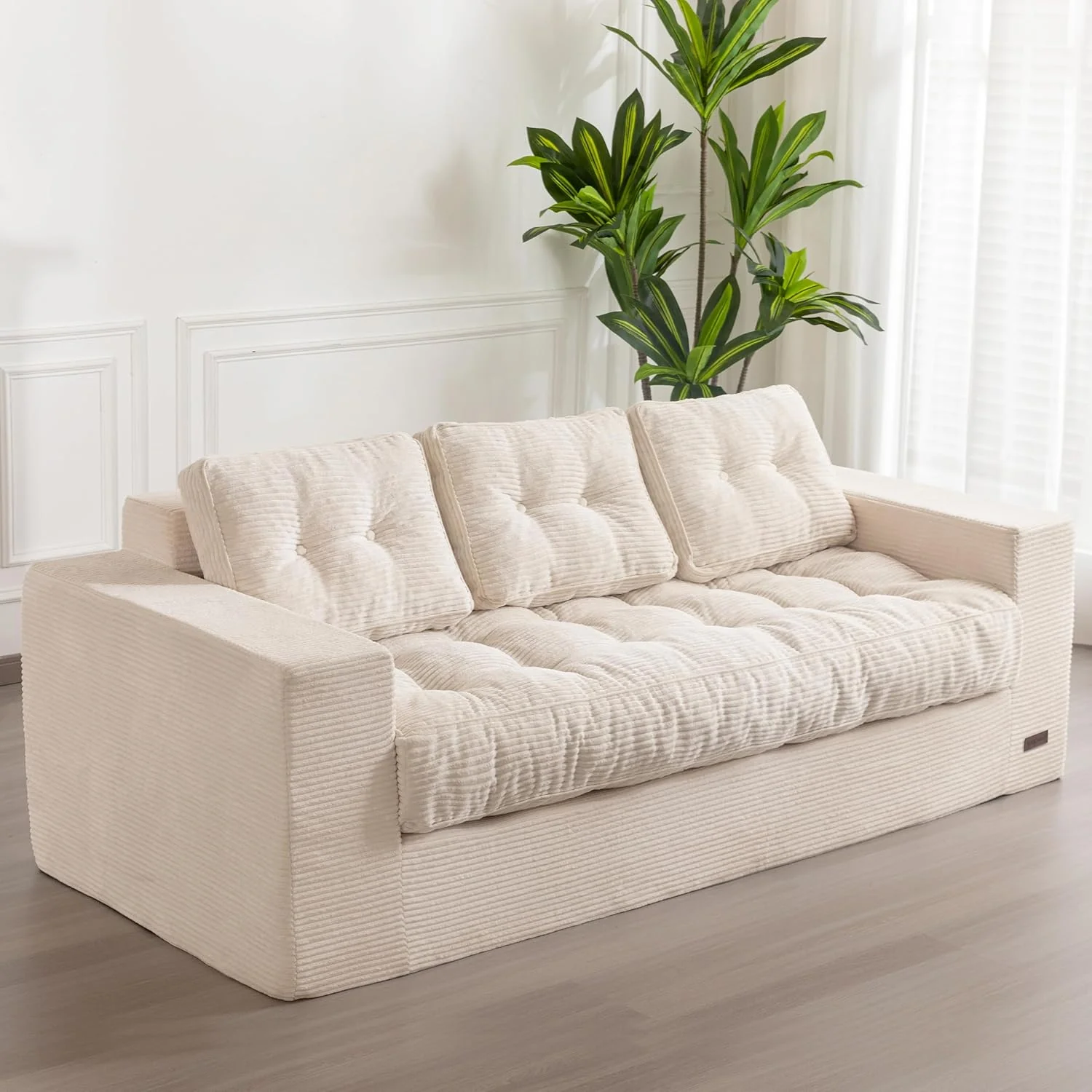 3 Seater Floor Couch with Tufted Cushion No Assembly Navy
