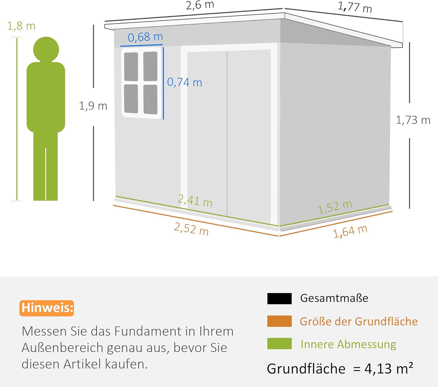 Outsunny Metall Gerätehaus 4,13 m² 260 x 177 x 190 cm Geräteschuppen mit Fenster Pultdach Abschließbarer Tür wetterfest Gartenhaus Outdoor Garten Schuppen Schrank für Hinterhof Außenbereich Dunkelgrau