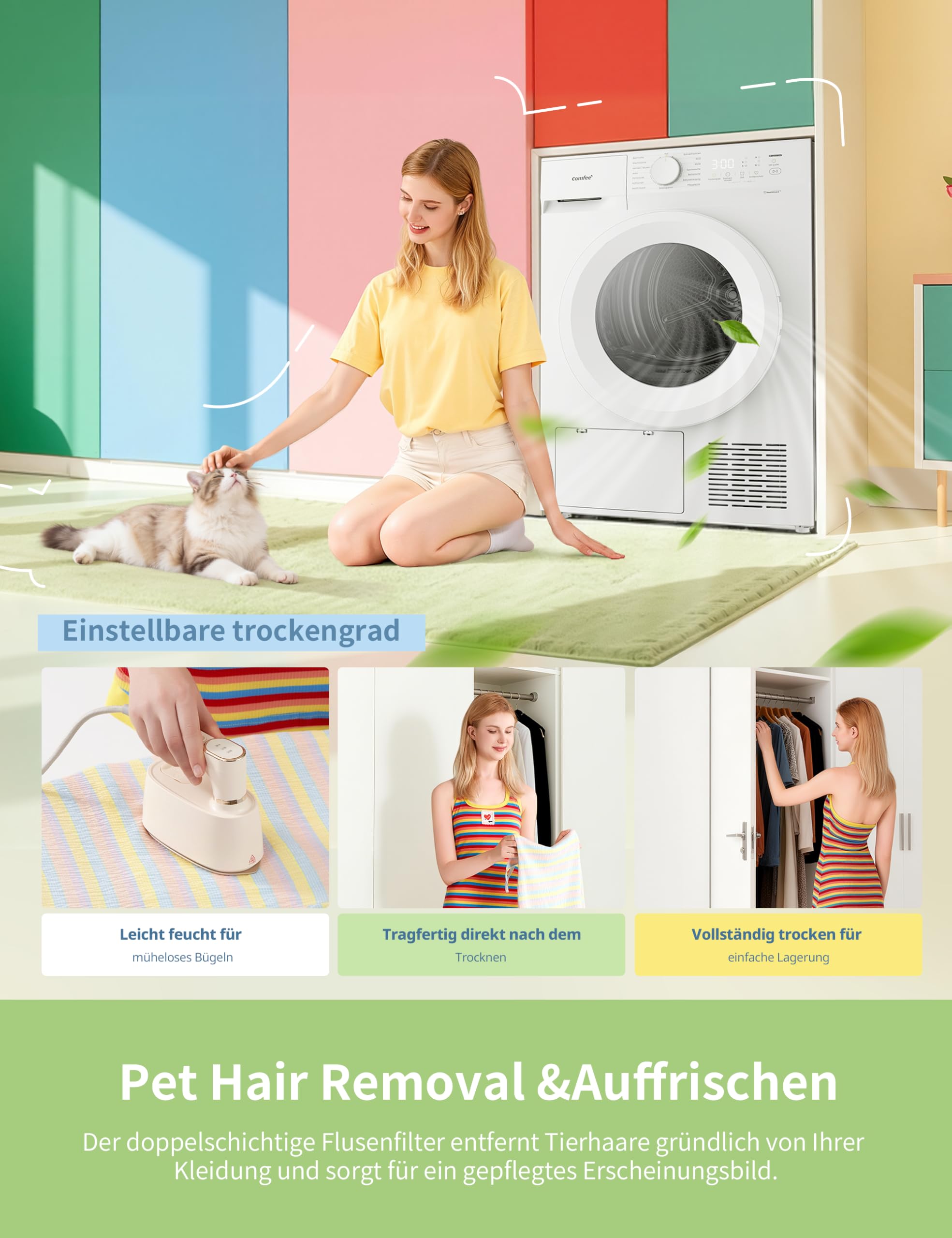 Wäschetrockner CD08EHP05W 8 kg Wärmepumpentechnologie Energieeffizienzklasse D Weiß UV-Licht 30 Min Schnelltrocknen