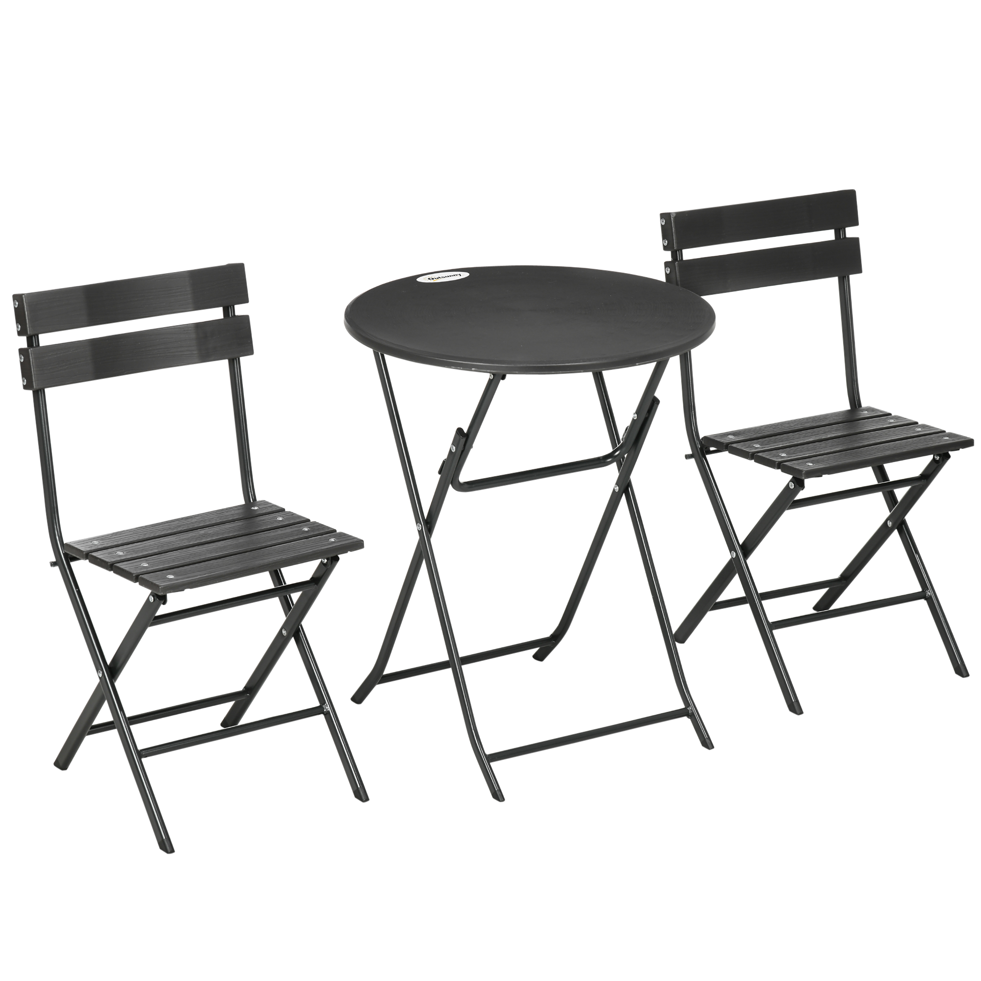 Outsunny Gartenmöbel Set 3-teilig mit 2 klappbaren Stühlen und Tisch aus Stahl und HDPE, Dunkelgrau