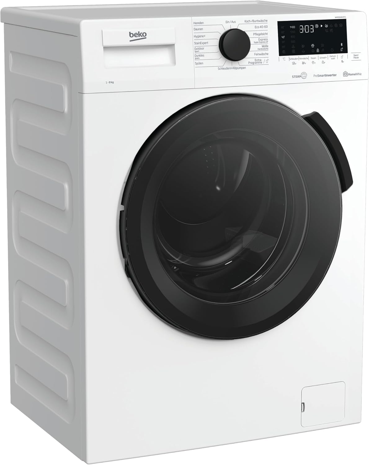 Beko WMC81464ST1 Waschmaschine, Bluetooth, 8 kg, ProSmart Inverter Motor, Dampffunktion, Pet Hair Removal, Watersafe+, Weiß