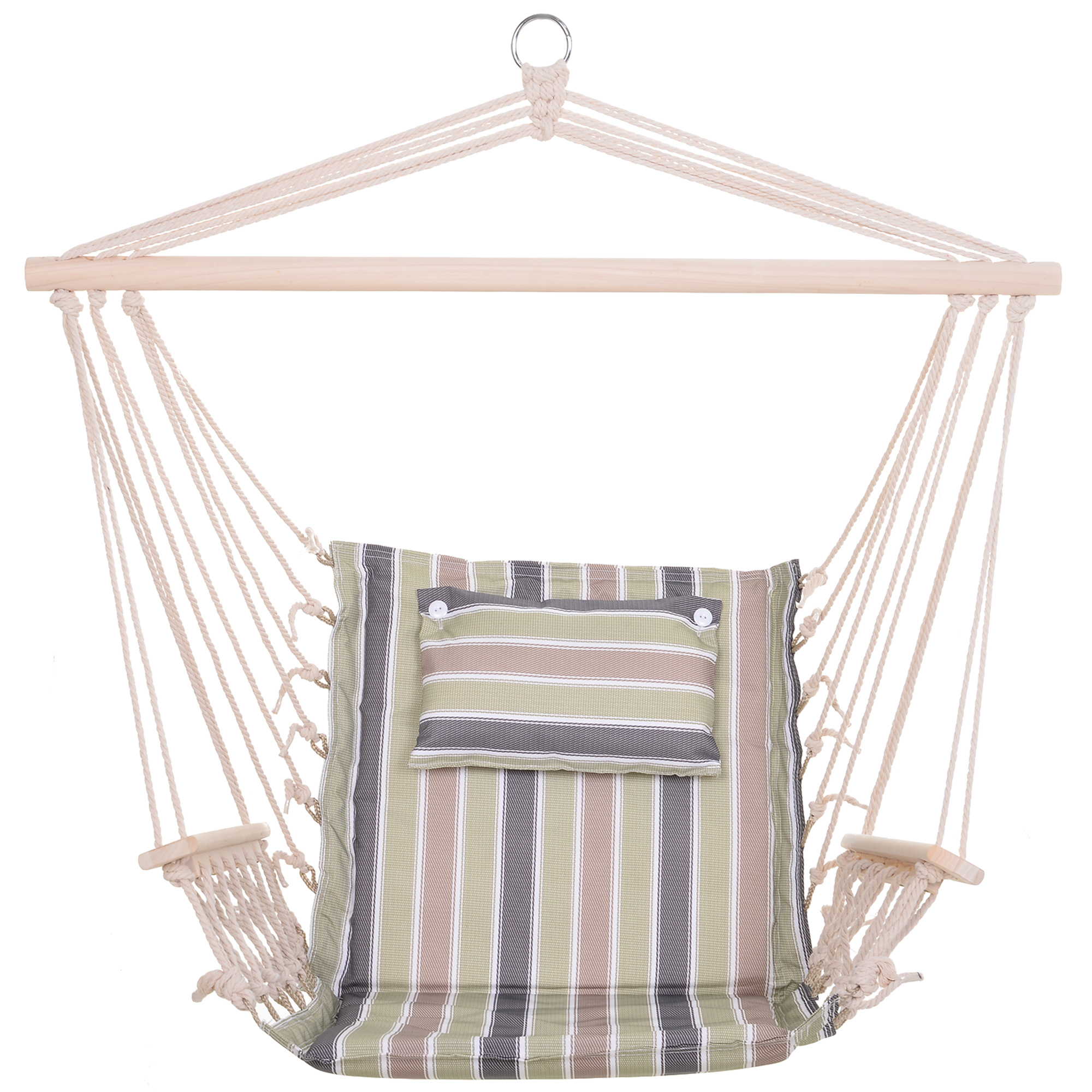 Outsunny Hängesessel mit Querstrebe und Kissen, Hängestuhl, hängesitz,h ängeschaukel, Leicht zu tragen, einfach verpackung und Aufbewahrung, bis 100 kg belastbar, mehrfarbig 100 x 106 cm