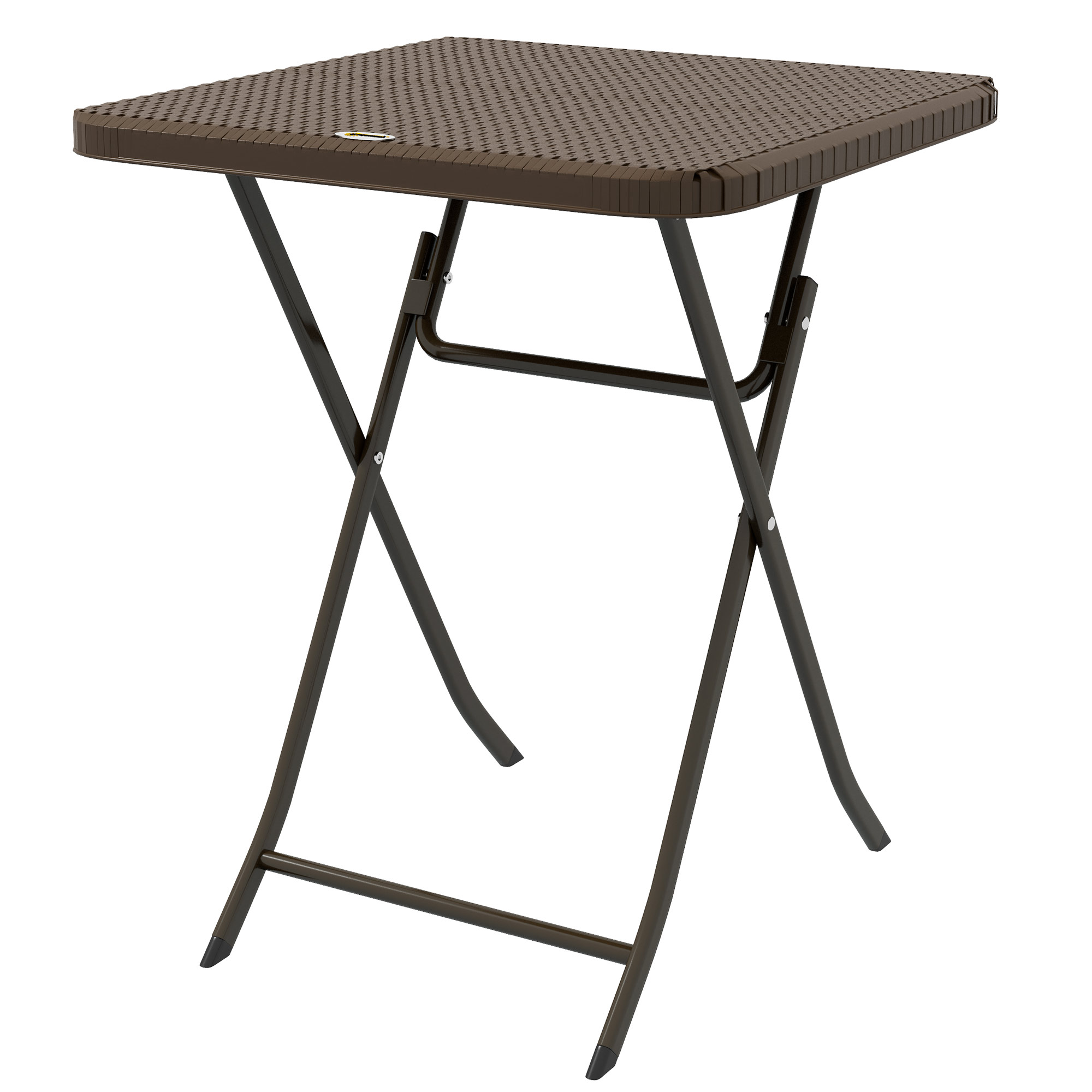 Outsunny Tisch für den Garten im Freien klappbarer stilvoll gemütlich chic dim. 60L x 60B x 71H cm Metall Epoxid Poly-Rattan HDPE braun