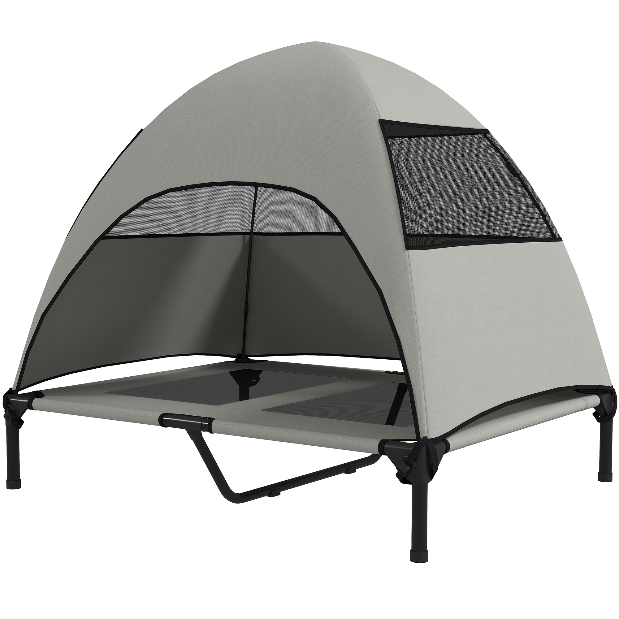 PawHut Hundeliege Outdoor mit Dach, Erhöhtes Hundebett für Große Hunde, 91 x 76 x 90 cm, Hellgrau