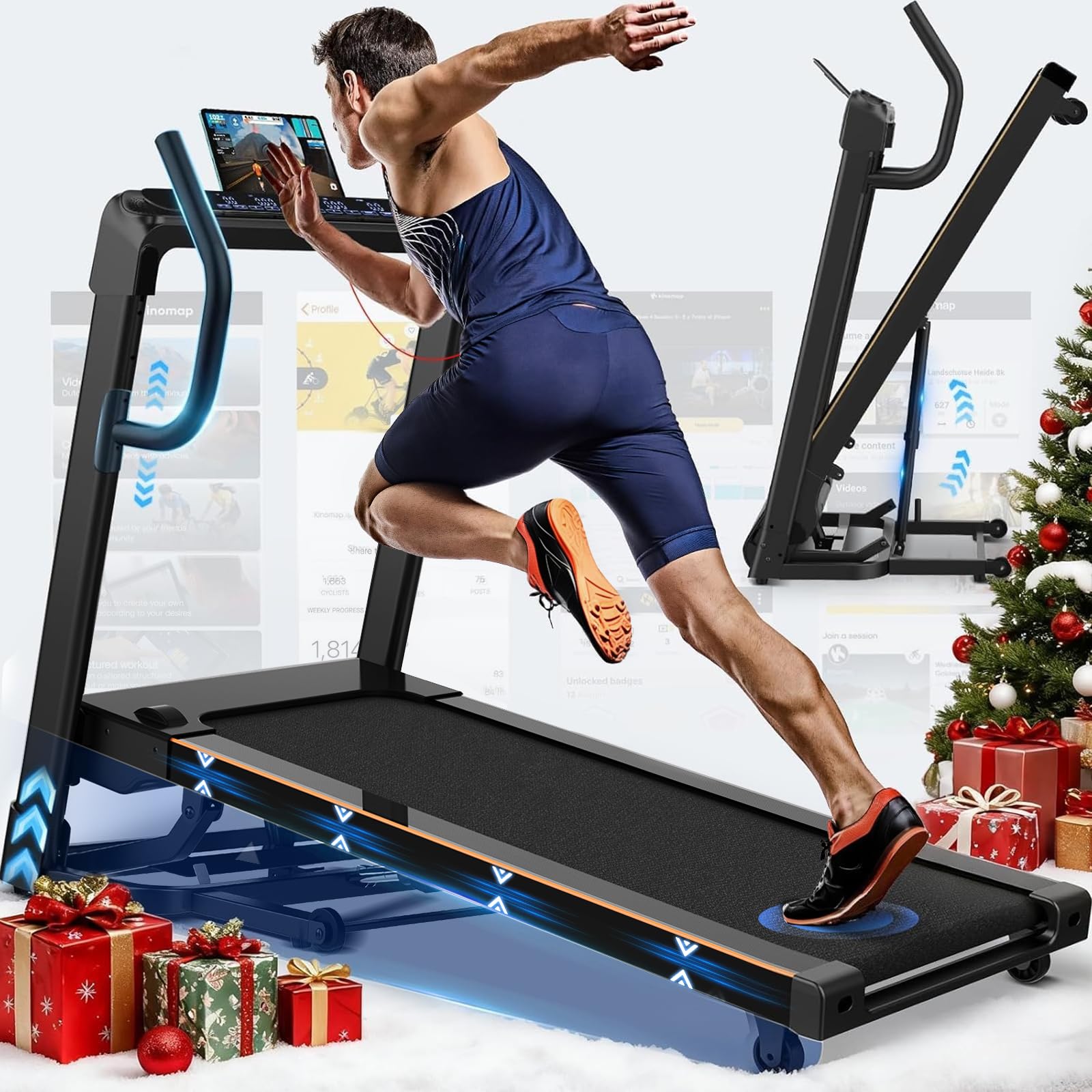 Klappbares Laufband für Zuhause mit 4,5 PS, bis 16 km/h und 20 Neigungsstufen, 150 kg Belastbarkeit, Bluetooth