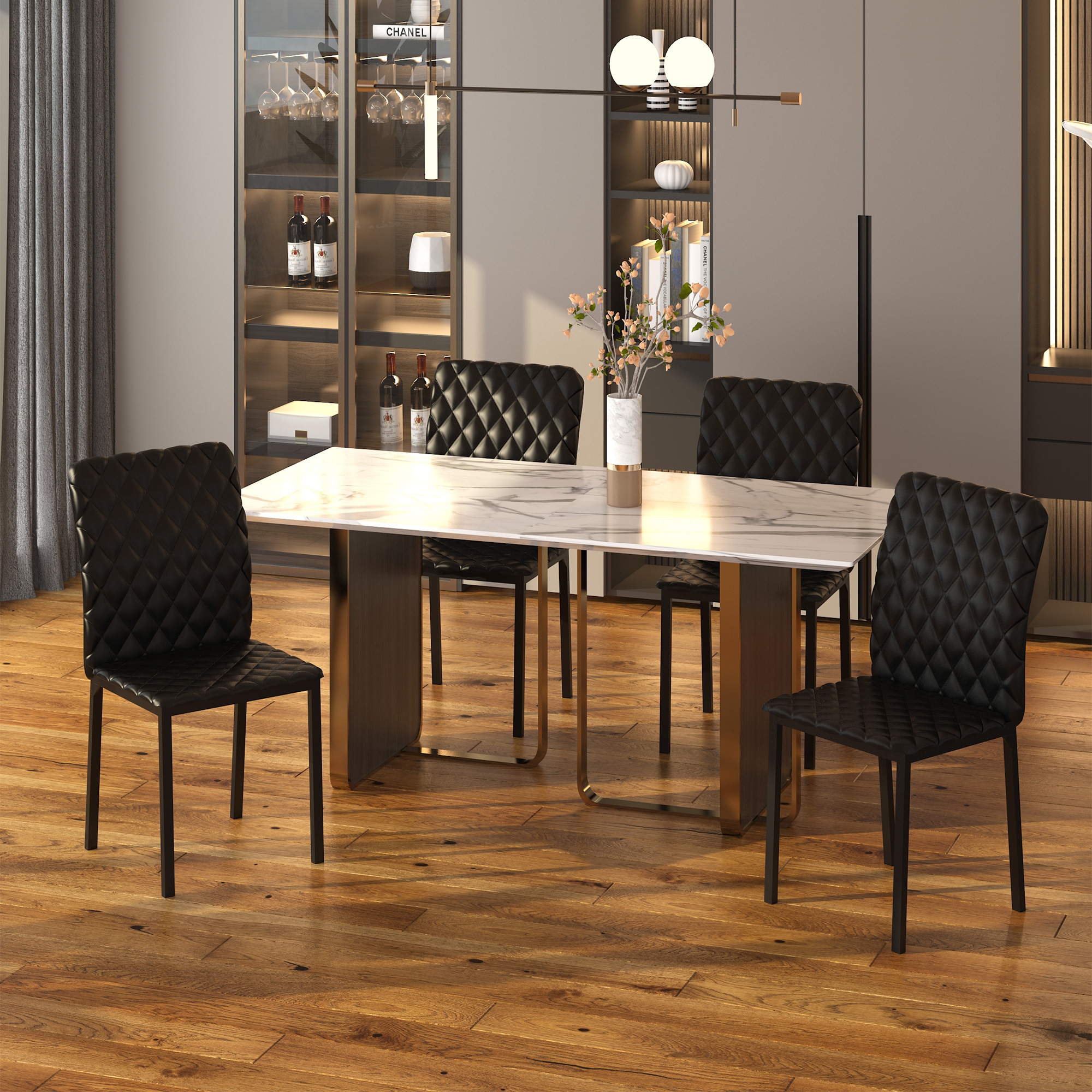 HOMCOM HOCMOM 4er-Set Stühle Esszimmerstühle Küchenstühle 41 cm x 50 cm x 91 cm, Schwarz