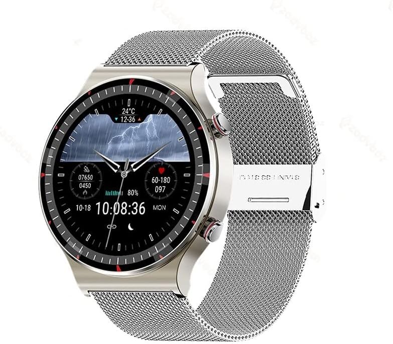 Care Pro 2 Gesundheitsuhr IP68 wasserdicht für Android und iOS Smartwatch mit Blutdruckmessung Blutsauerstoffmessung EKG Pulsmesser Vorhofflimmern Schrittzähler GPS (Silber)