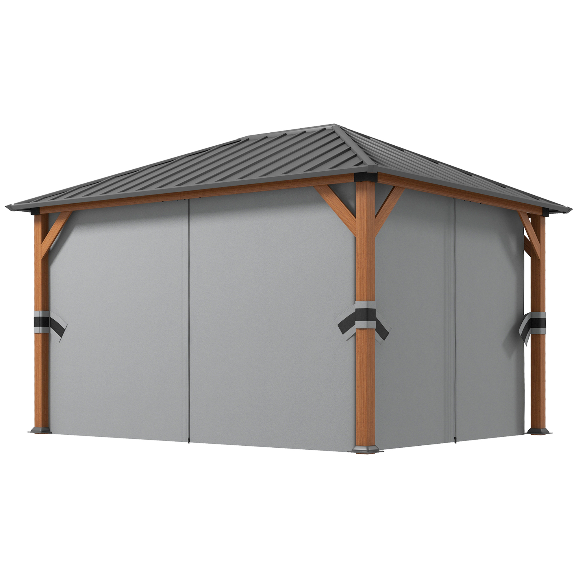 Outsunny Gartenpavillon mit festem Dach aus verzinktem Metall, Aluminiumrahmen, Vorhängen und Moskitonetzen, 3x4 m