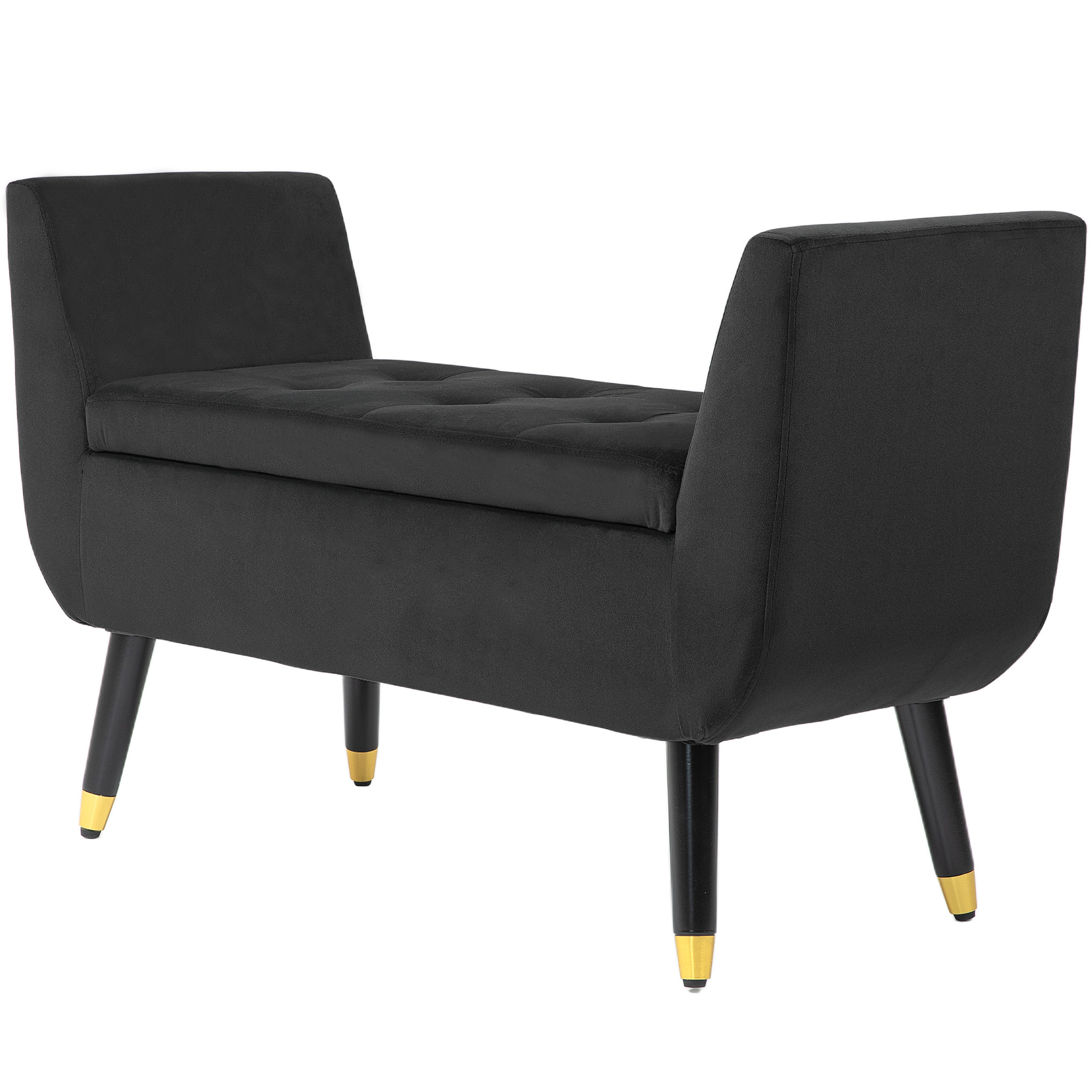 HOMCOM Sitzbank mit Stauraum und Armlehnen, Truhenbank, samtartiges Polyester, Kautschukholz, Dunkelgrau, 107 x 42 x 65 cm