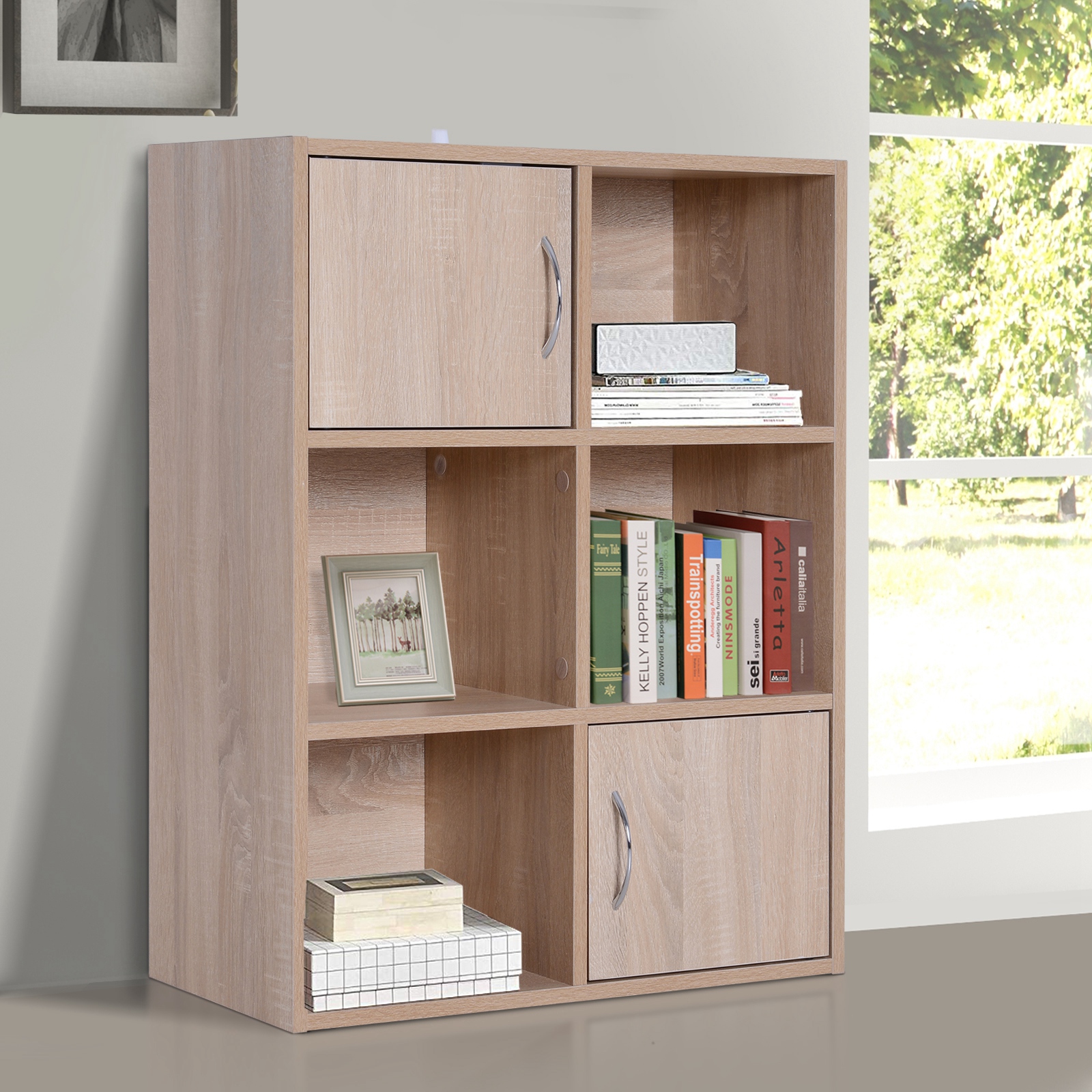 HOMCOM® Standregal mit 6 Fächern | Bücherregal | Schrank | Holz | 61,5 x 29,5 x 80 cm | Natur