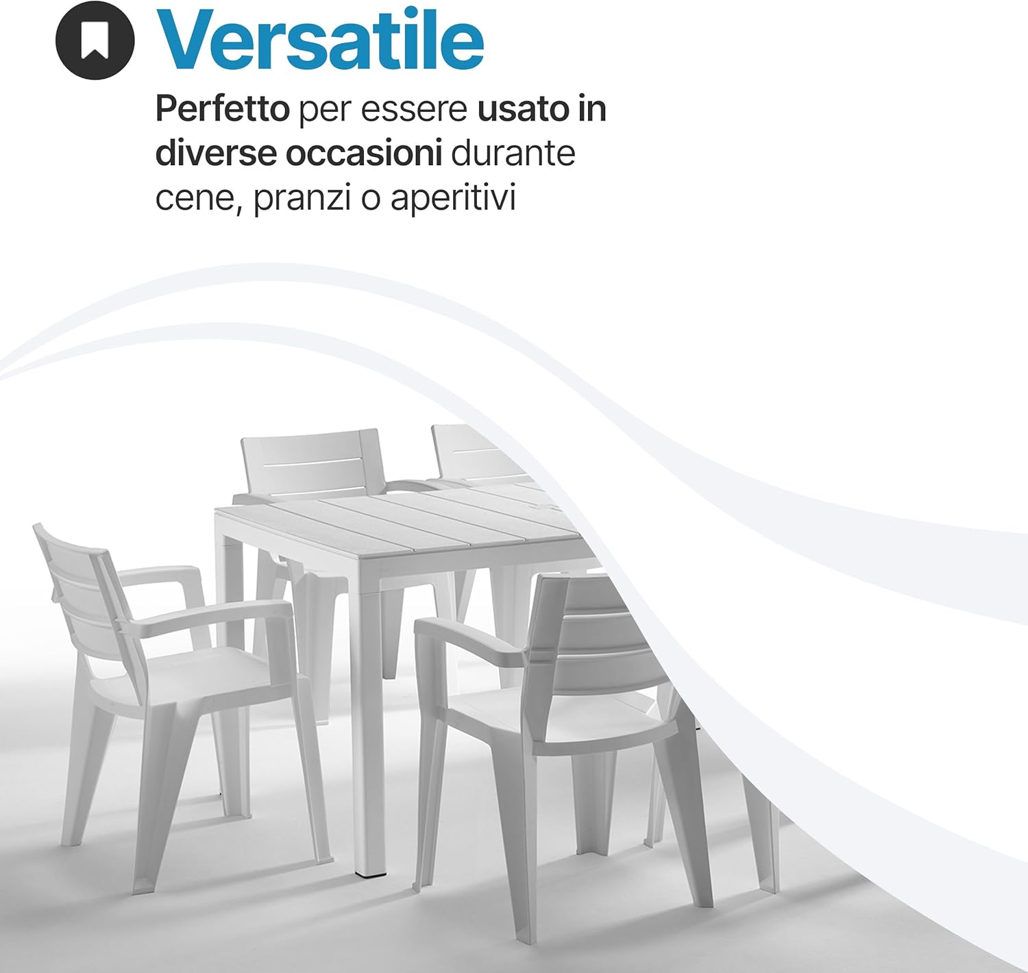 Tomaino - Garden Table with Chairs, Savana Set in Plastic, Outdoor Furniture in Polypropylene for Balcony Terrace (Black, Extendable Table and 10 Chairs)