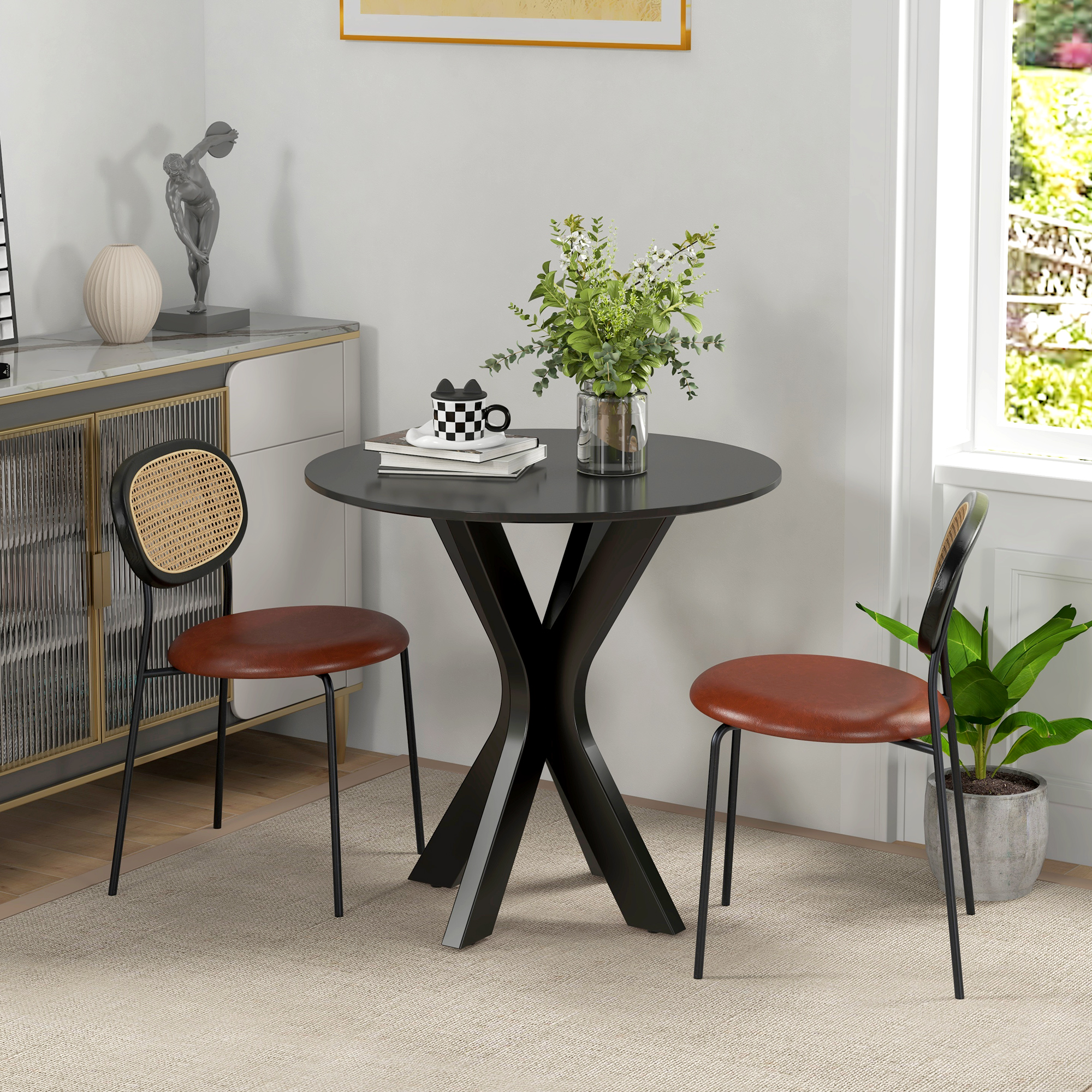 Ronde Eettafel Keukentafel, Modern Ontwerp, 78 cm x 78 cm x 75 cm, Zwart