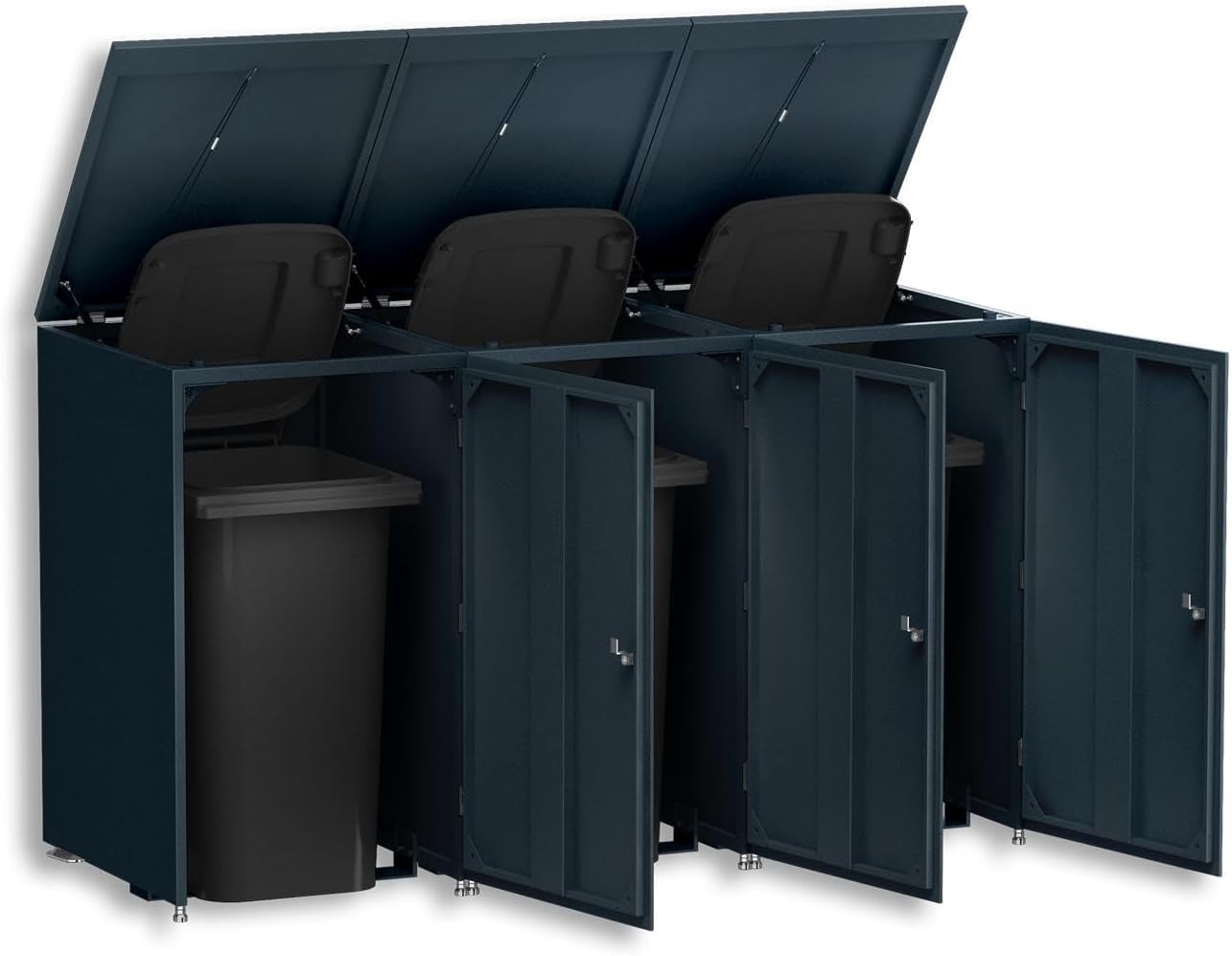 Metzler Mülltonnenbox 3er 240L in Anthrazit | Für 3 Tonnen aus Aluminium rostfrei & abschließbar | Mülltonnenverkleidung außen mit Automatikdeckel & höhenverstellbare Füße | Müllbox für Garten