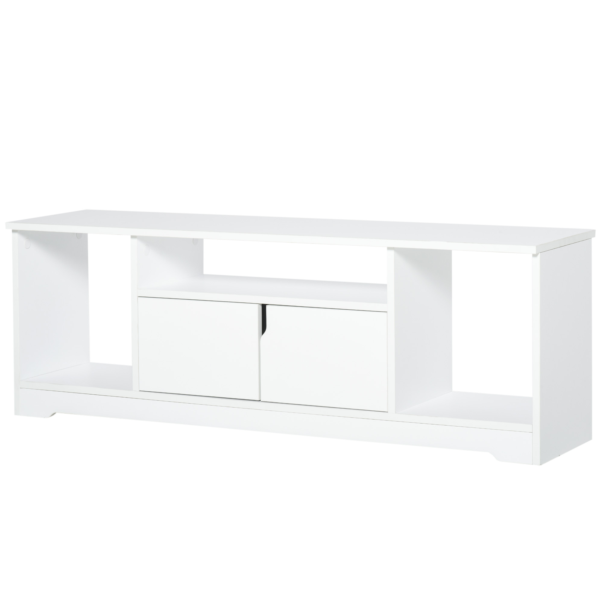 HOMCOM TV-Ständer, TV Schrank, TV-Kommode, Moderner Fernsehtisch mit Schrank und Offene Regale, Spanplatte, Weiß, 120 x 30 x 41cm