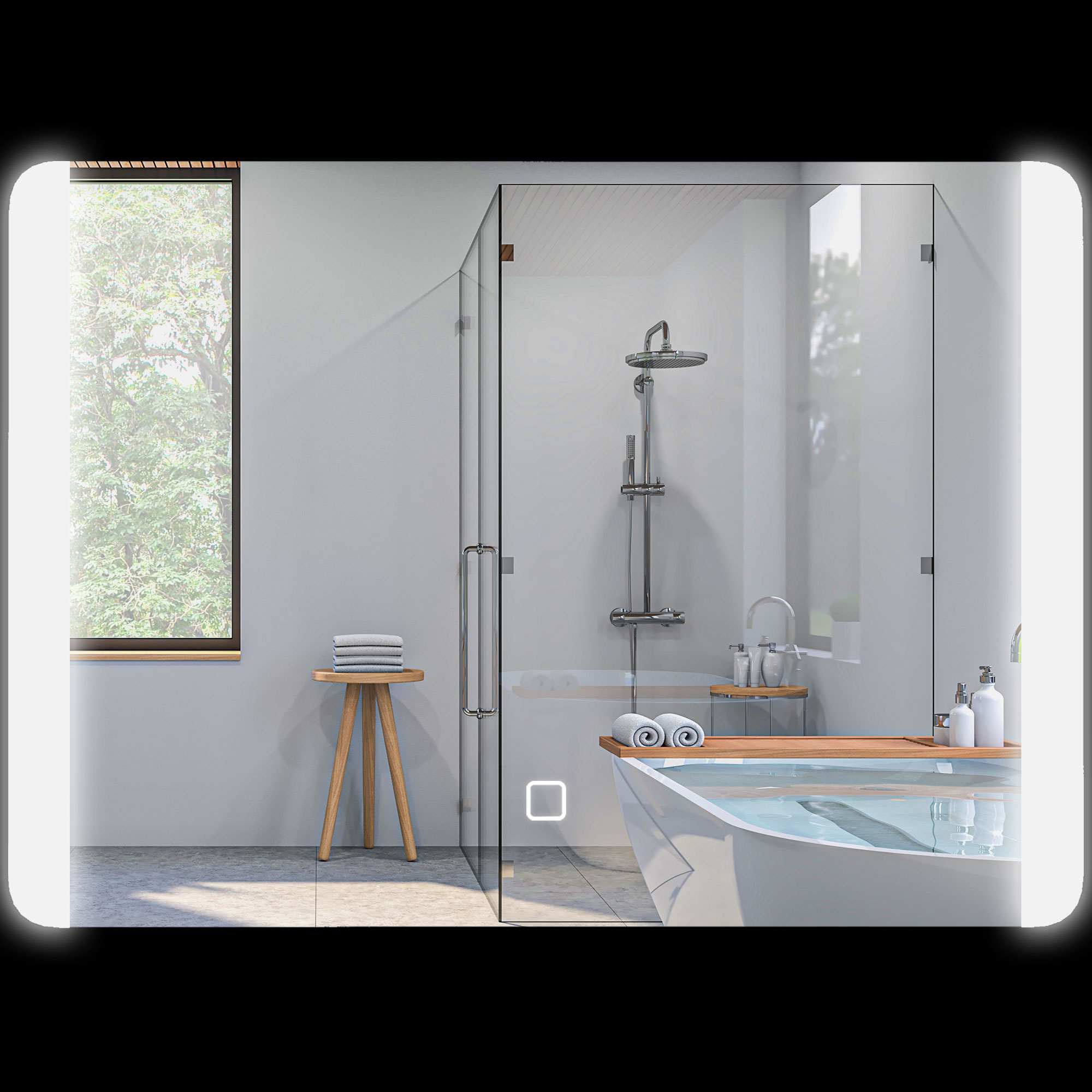 HOMCOM Beleuchteter rechteckiger Badezimmerspiegel mit LED-Anti-Beschlag-Funktion, einstellbare Helligkeit 50 x 70 cm in Silber
