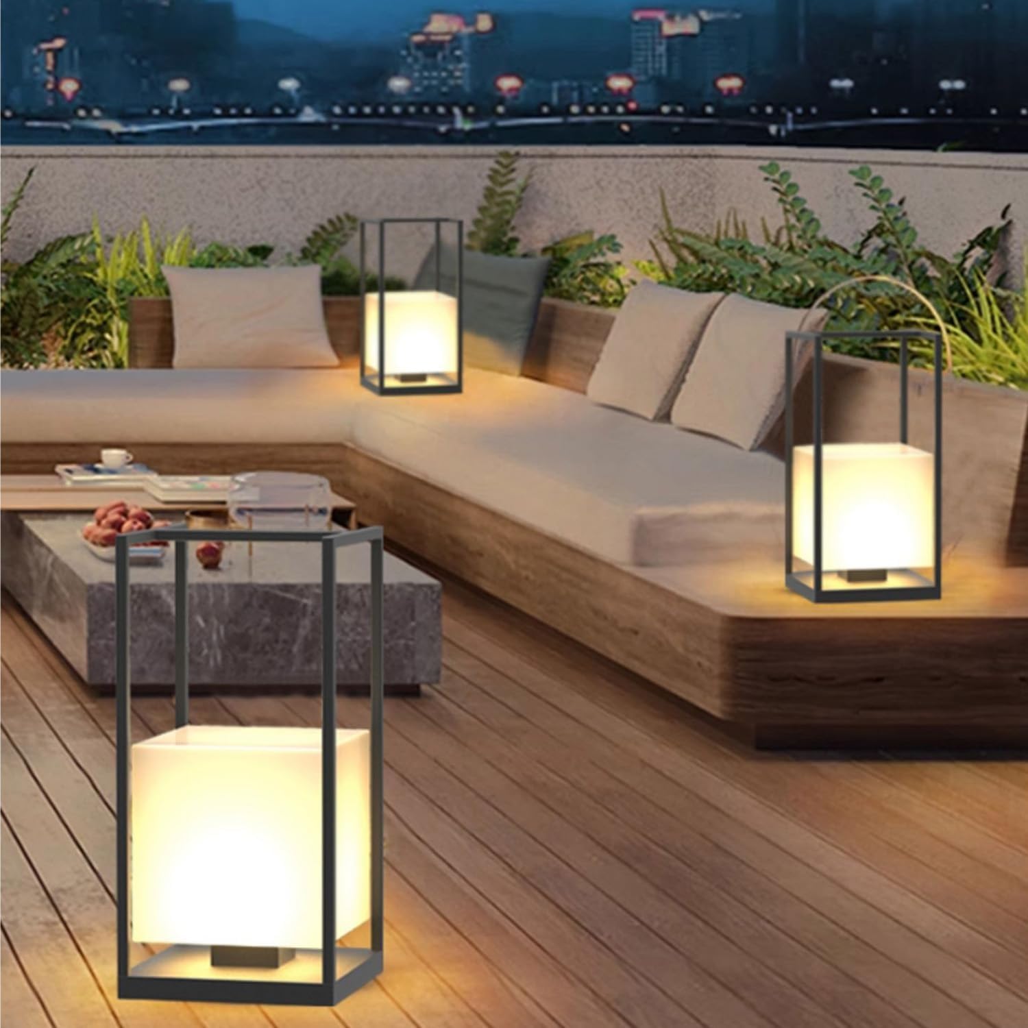 IP65 wasserdichte und verdrahtete Außenlaterne, 3000 K, warmweiß, Gartenlichter, modernes tragbares Standlicht für Hof, Veranda und Wegbeleuchtung (25 cm)