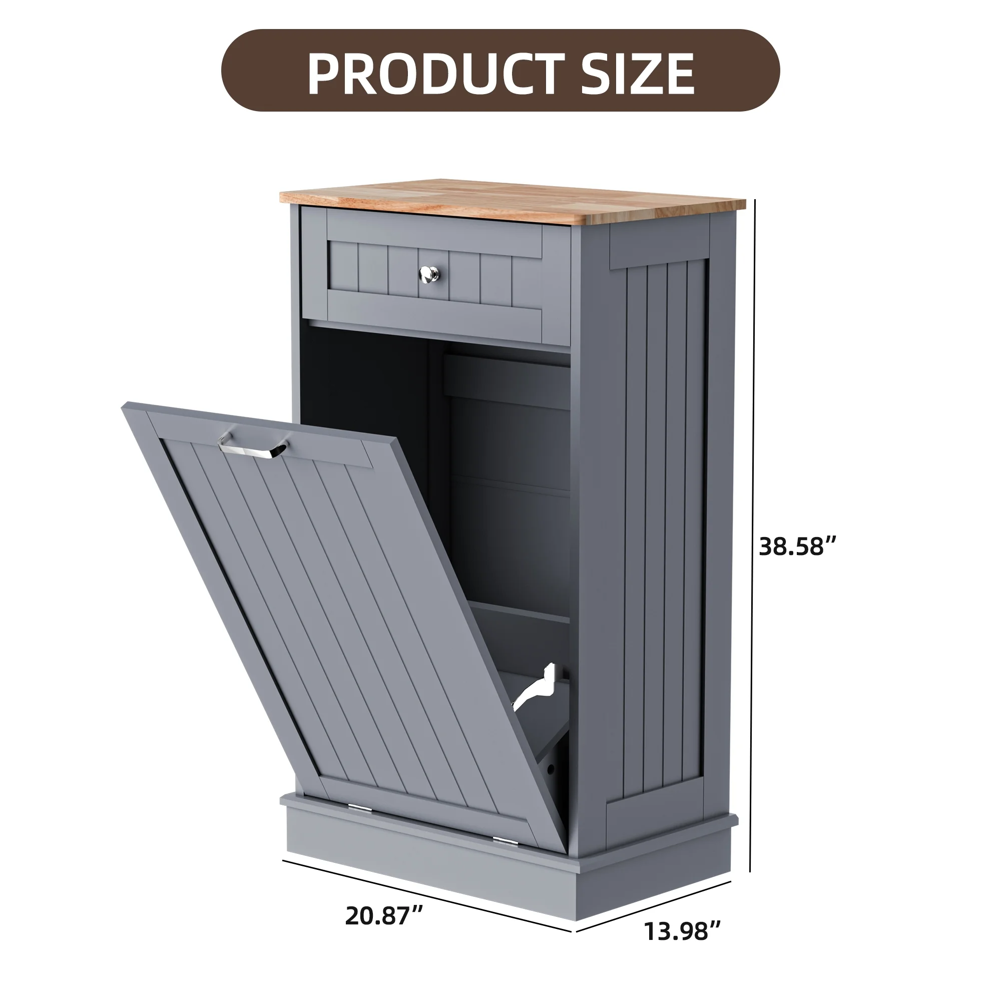 HARIPUL Single Tilt Out Trash Cabinet for 13 Gallon Waste Bin, Free Standing Kitchen Trash Can Cabinet with Drawers, White