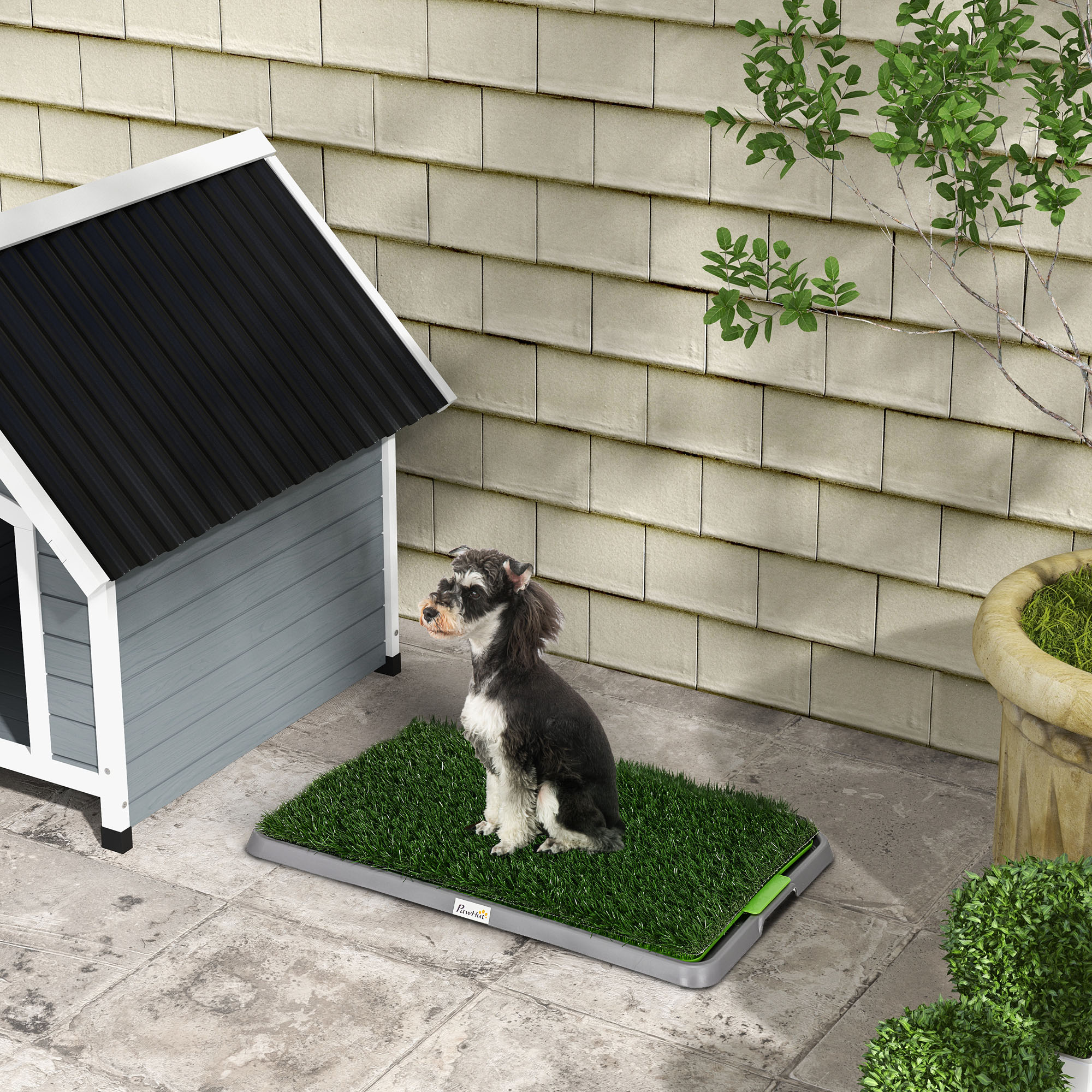 PawHut Hundetoilette mit Kunstrasen, Drainagelöcher, auslaufsicher, 67x41x3,5cm, Grün