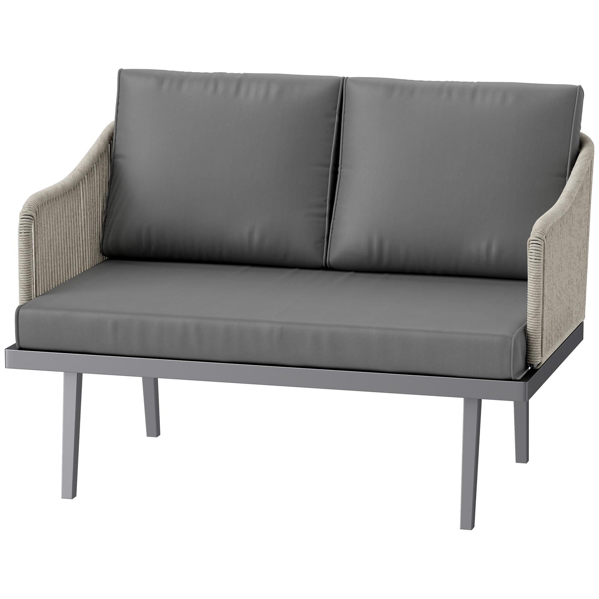 Outsunny Gartensofa 2-Sitzer mit Rattankissen, Outdoor-Sofa Stahlrahmen 110 x 70 x 72 cm Dunkelgrau