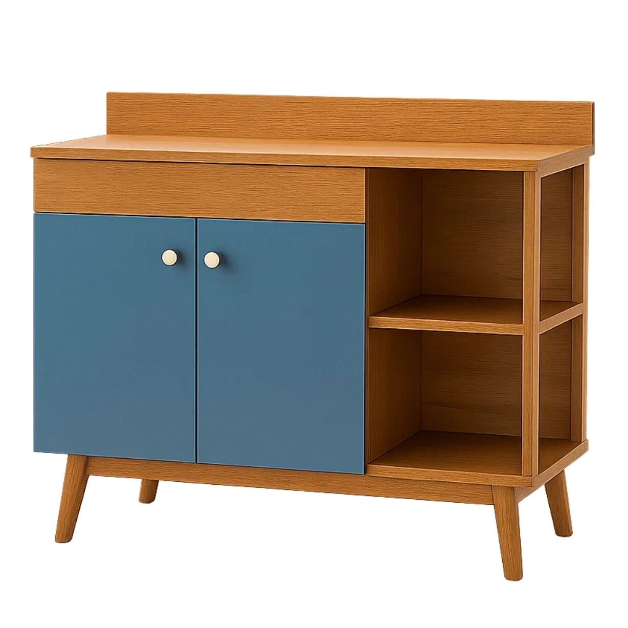 Rektangulr kkken med hylder og MDF-skab, eg og bl farve, uden hjul, 100x40x85 cm, til almindeligt kkken. - VxsES9DwARkS