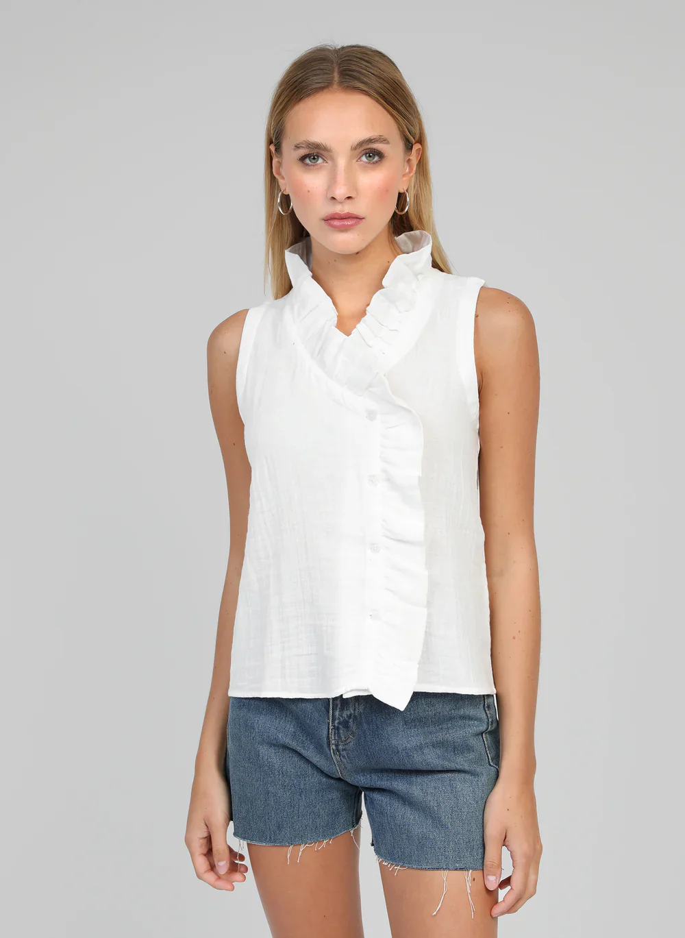 Ruffle Top in White by An��ge