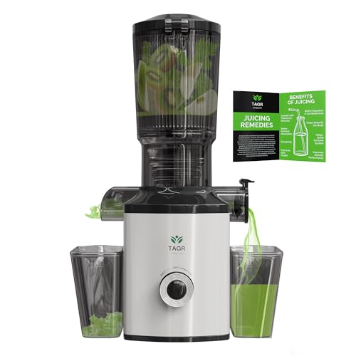 TAGR Vitality Slow Masticating Cold Press Juicer   Large Mouth Cold Press Masticating Juicer Machines Vegetable and Fruit with Cleaning Brush, Prodding Utensil   BPA Free & Compact Juice Maker Machine: Home & Kitchen