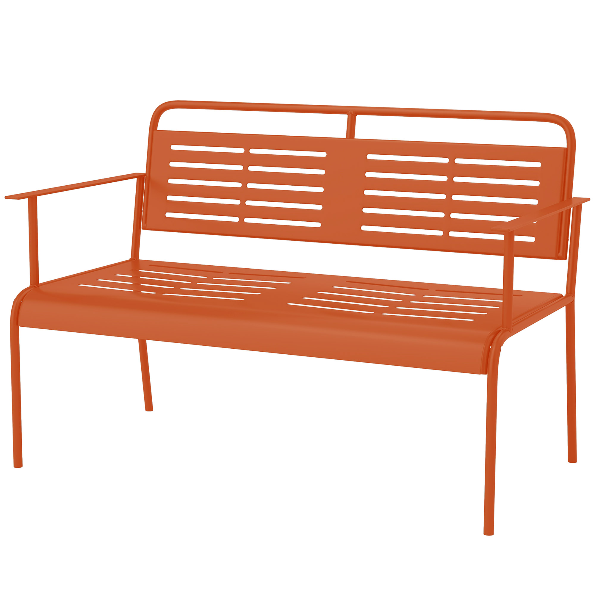 Outsunny Gartenbank 2-Sitzer Gartenbank im Freien aus Stahl mit Armlehnen und Rückenlehne, für Balkon 121 x 64 x 84 cm, Rot