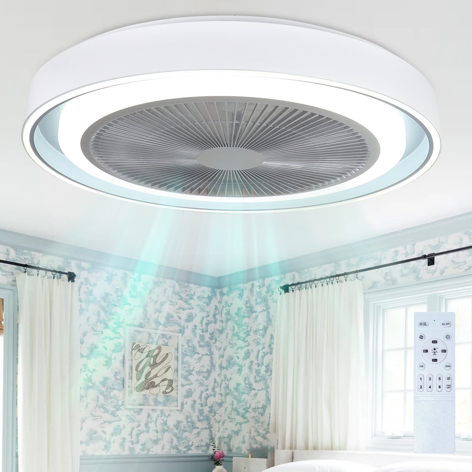 Deckenventilator mit Licht und Fernbedienung 43W Leise LED Deckenleuchte Dimmbar
