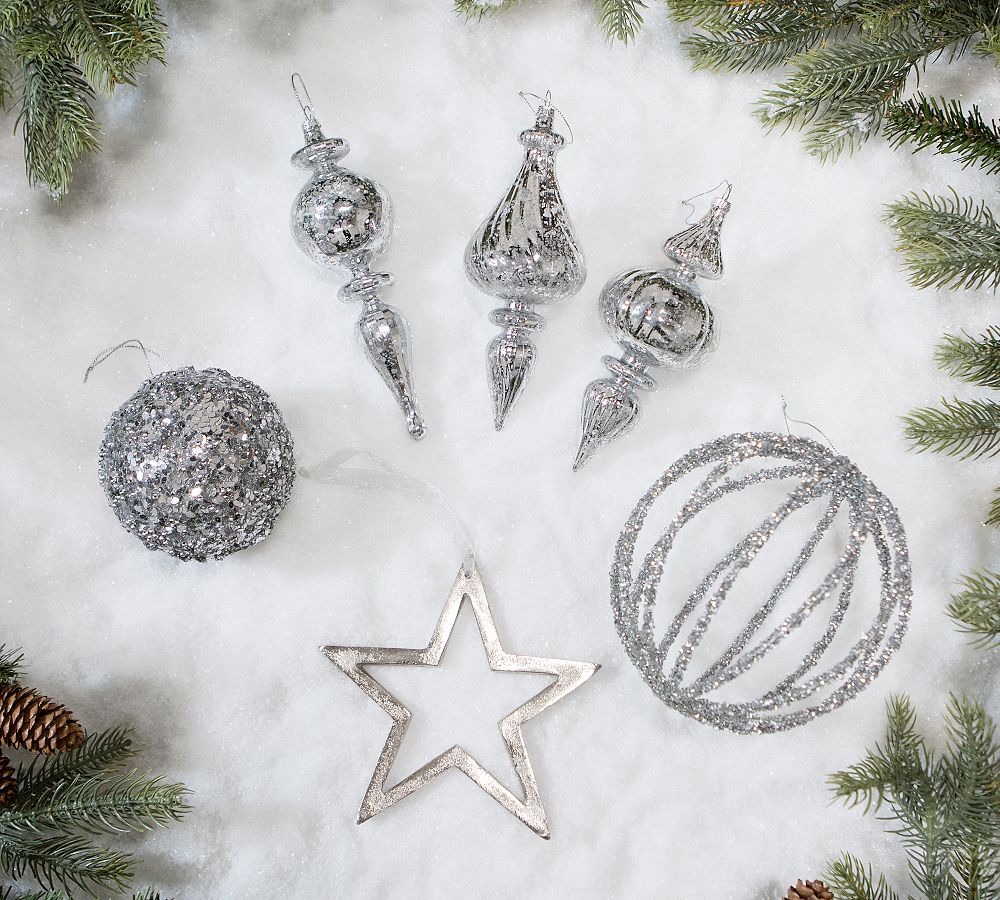 Shatterproof Sparkling Silver Ornament Sets   tiaotiao