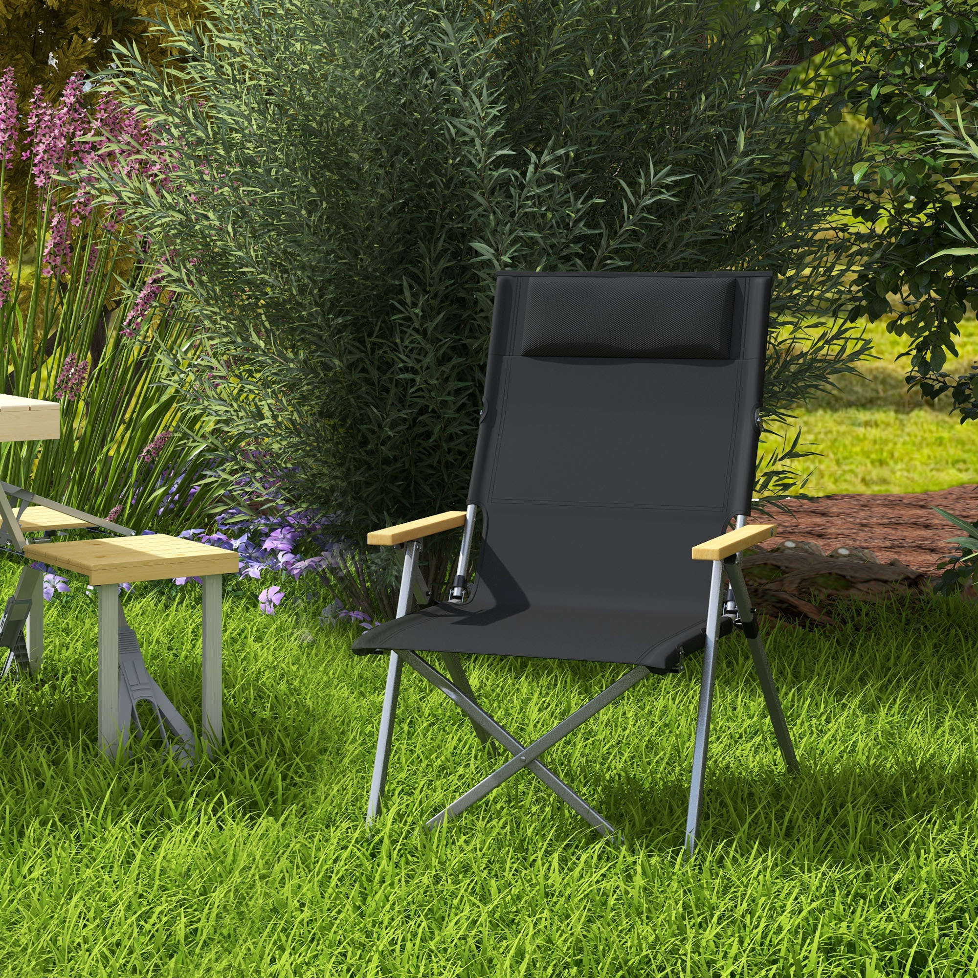 Outsunny Campingstuhl Klappstuhl Outdoorstuhl, wetterbeständig, inkl. Transporttasche, 74 x 59,5  x 98 cm, Schwarz