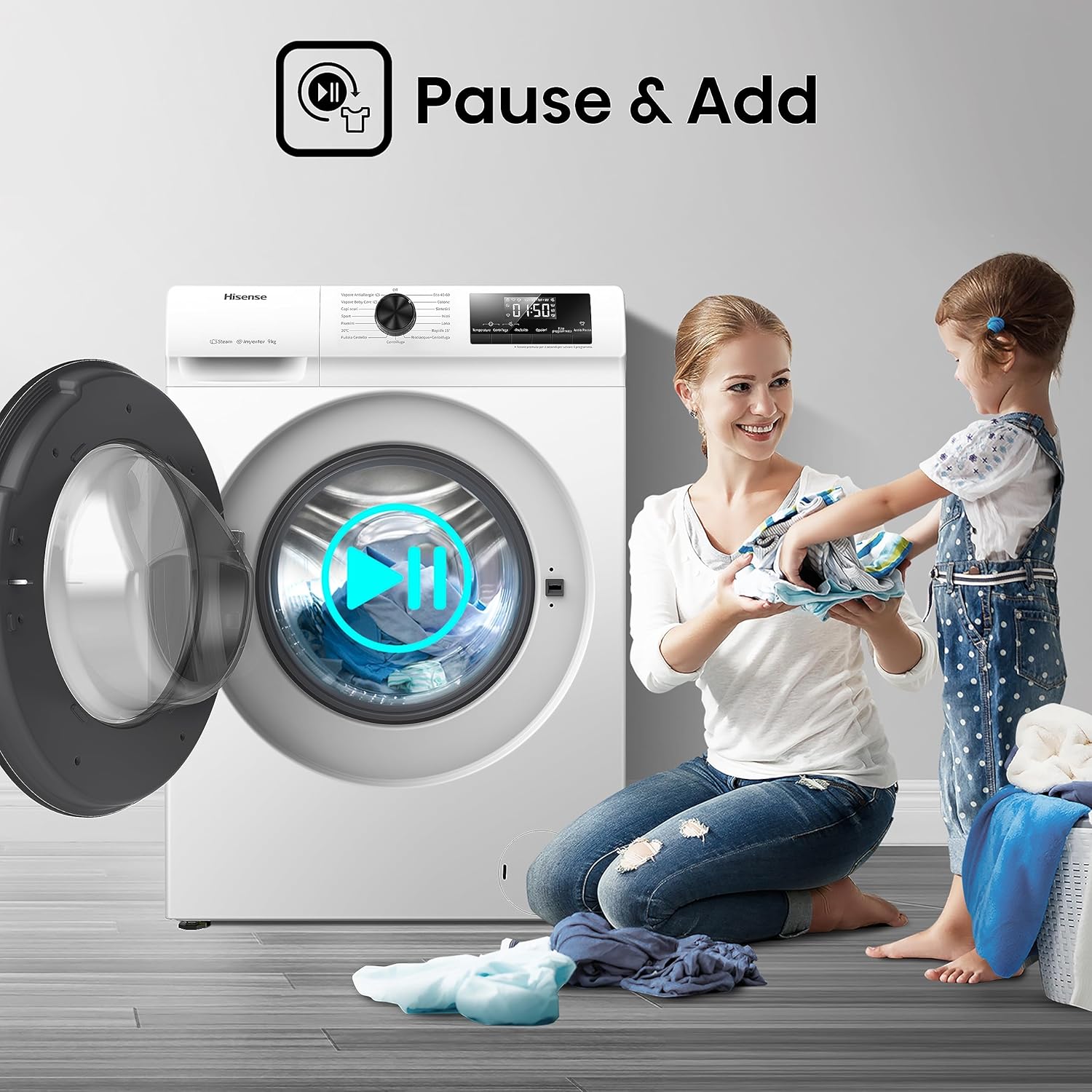Hisense WFVB7012EM Front Load Washing Machine 7 kg 1200 rpm 15 Programs Steam LED Display Rapid Program Delay Start Child Lock