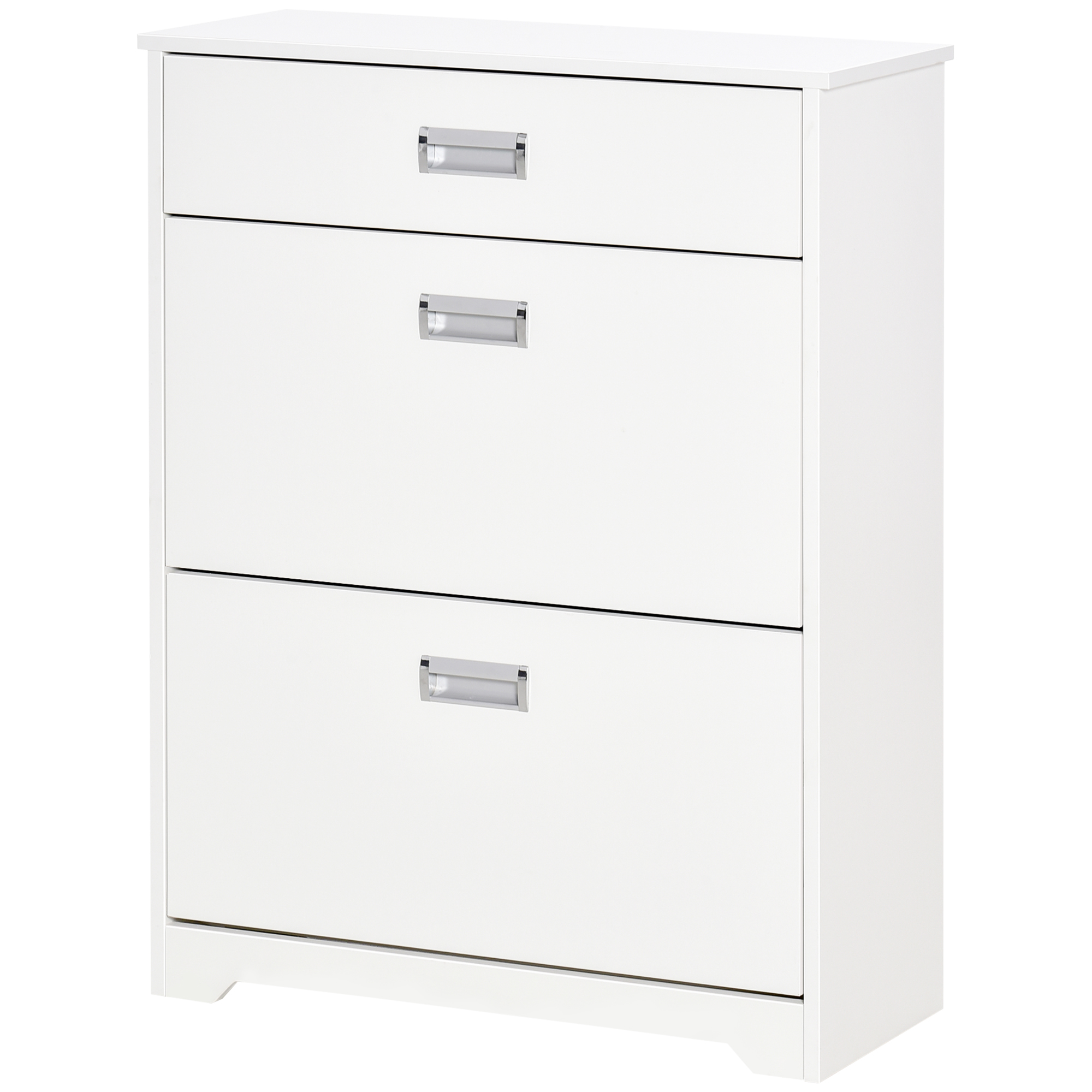 HOMCOM Schuhschrank mit 2 klappbaren Schubladen verstellbares Regal + 1 Schublade bis zu 16 Paare 70B x 29T x 92H Weiß