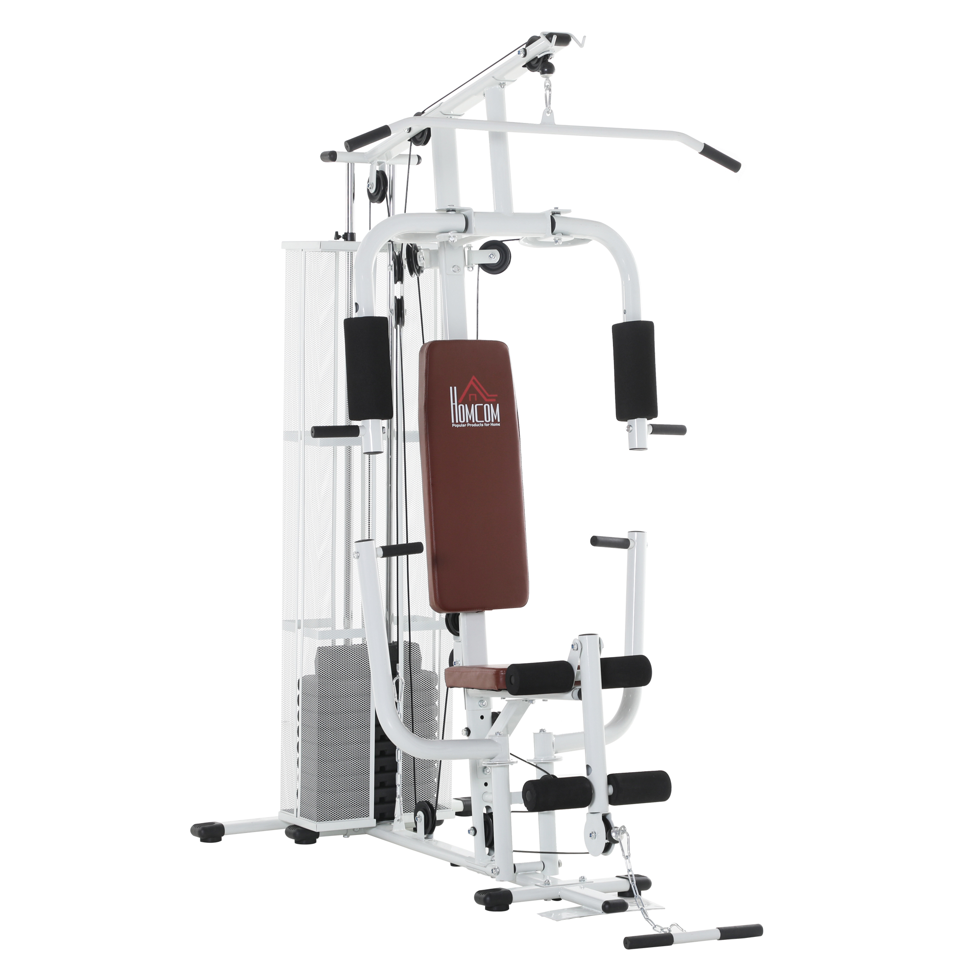 Gym Krachtstation Fitnessstation Multigym Fitnesscentrum Fitnessapparatuur incl. gewichten Latzug Beincurl Metaal PU-kunstleer Wit 150 x 110 x 210 cm