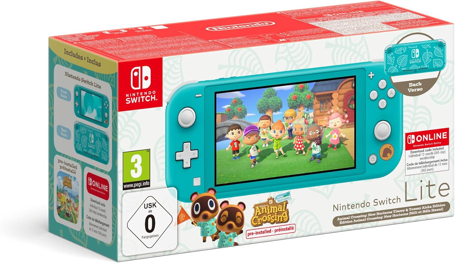 Switch Lite Console Animal Crossing: New Horizons Timmy e Tommy Aloha edition (Turchese) con Gioco preinstallato e abbonamento 12 mesi Switch Online