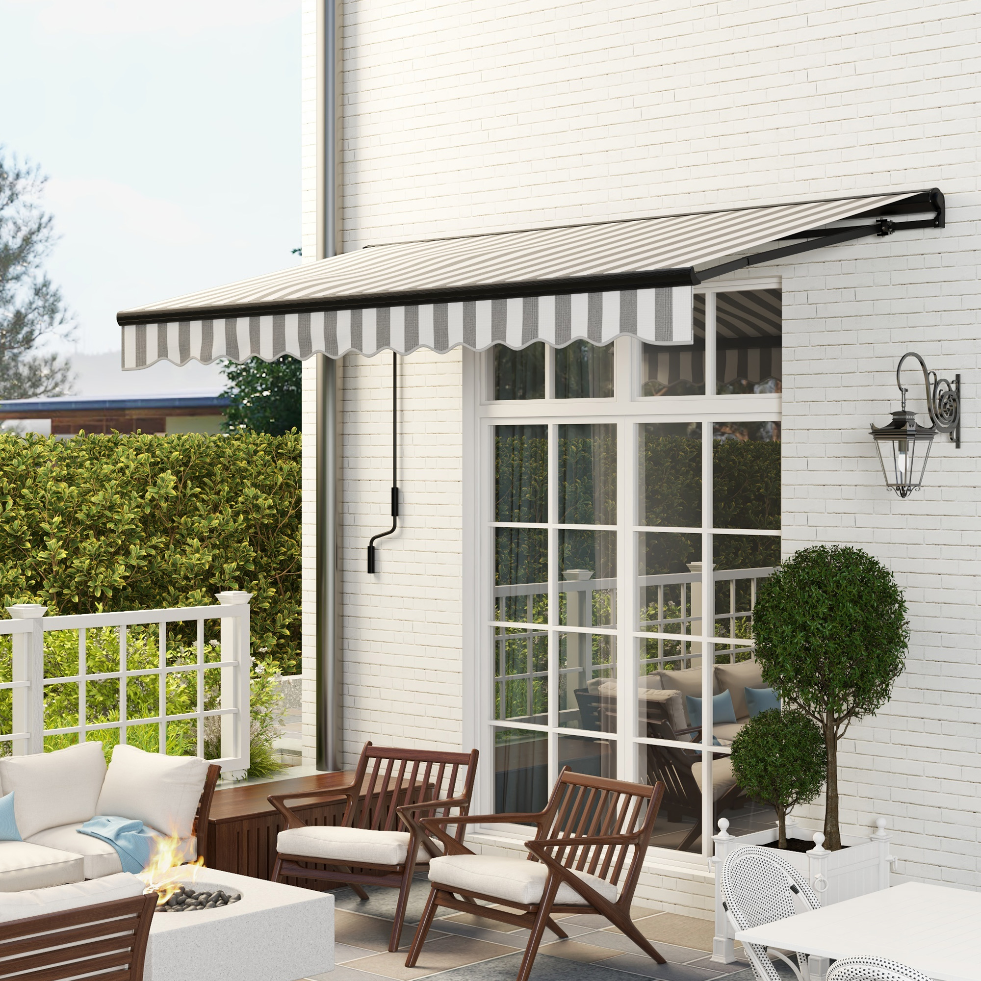 Outsunny Sonnenmarkise Markise Terrassenmarkise, wetterbeständig, 1 Handkurbel, 350 x 250 x 150 cm, Grau + Weiß