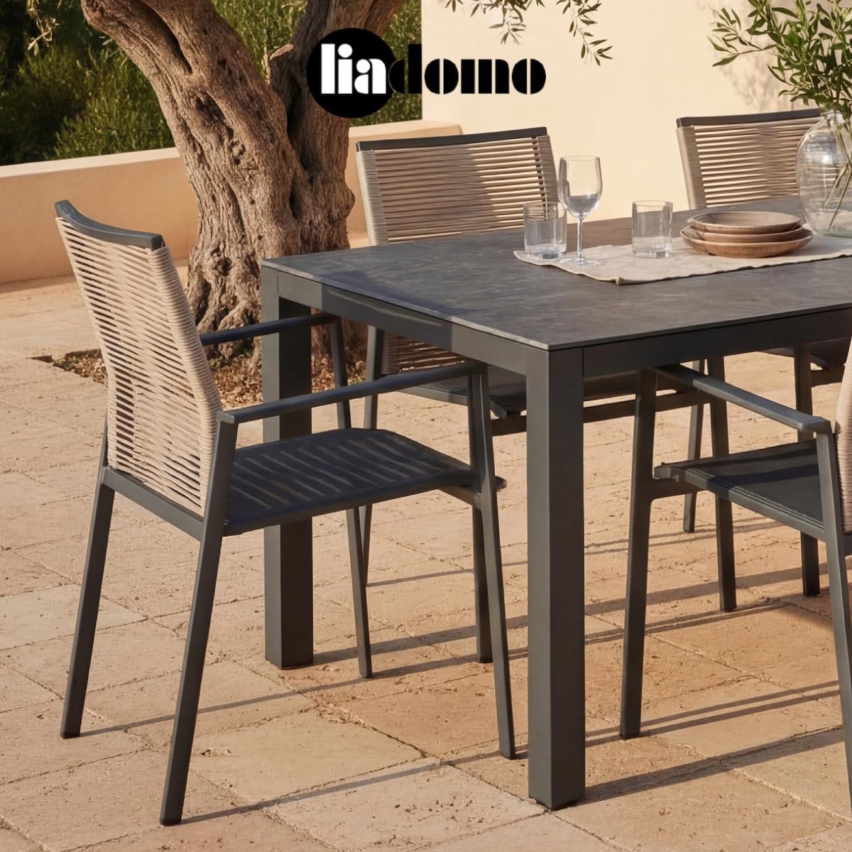 Gartentisch Scalea - 160x90 cm - Keramik-/Sinterstein-Tischplatte - Granit-Optik - Aluminium-Gestell - pflegeleicht - wetterfest - Kratzfest - für Garten und Terrasse
